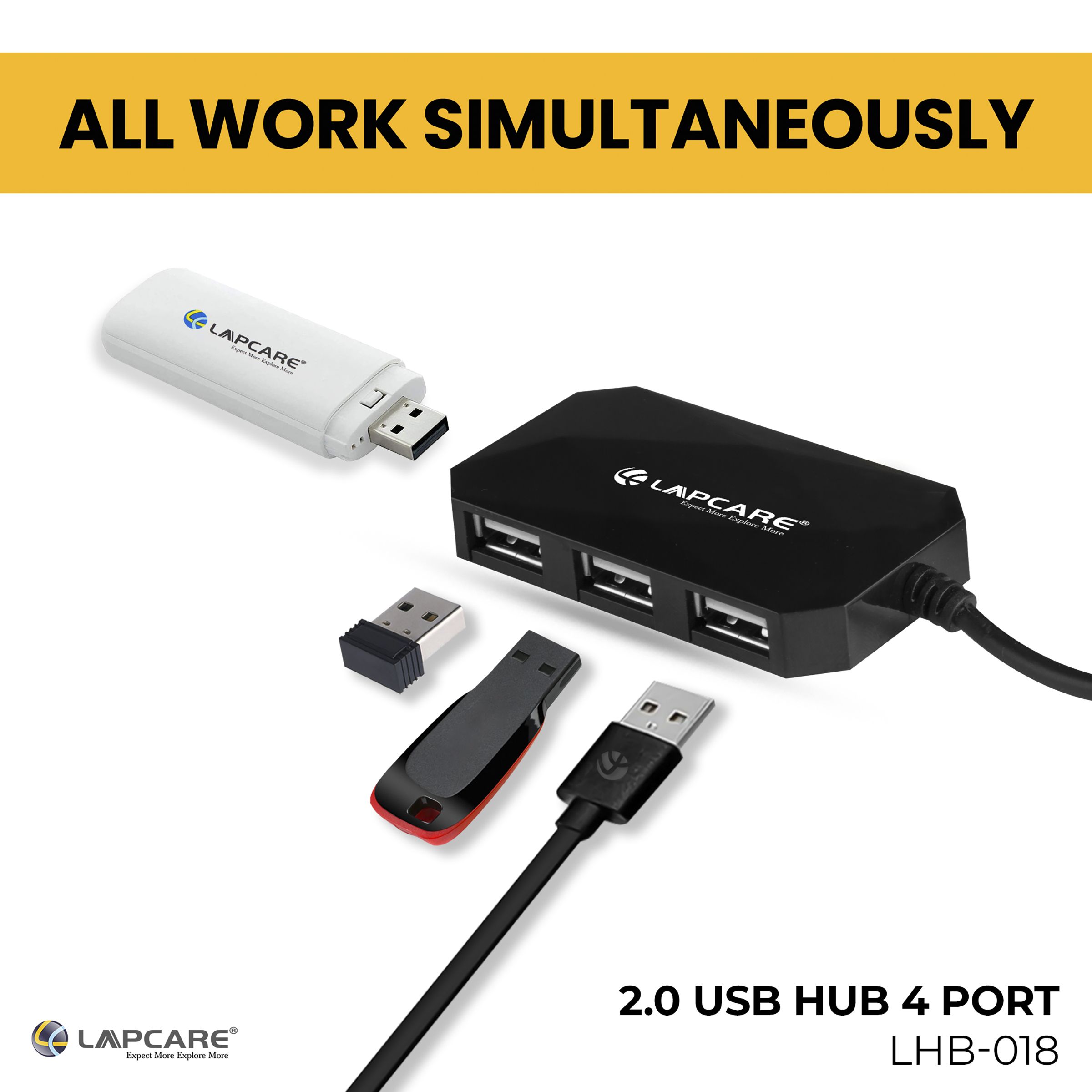 LAPCARE 4-in-1 USB 2.0 Type A to USB 2.0 Type A USB Hub (Over-Current Protection, Black) LAPCARE 4-in-1 USB 2.0 Type A to USB 2.0 Type A USB Hub (Over-Current Protection, Black)_9