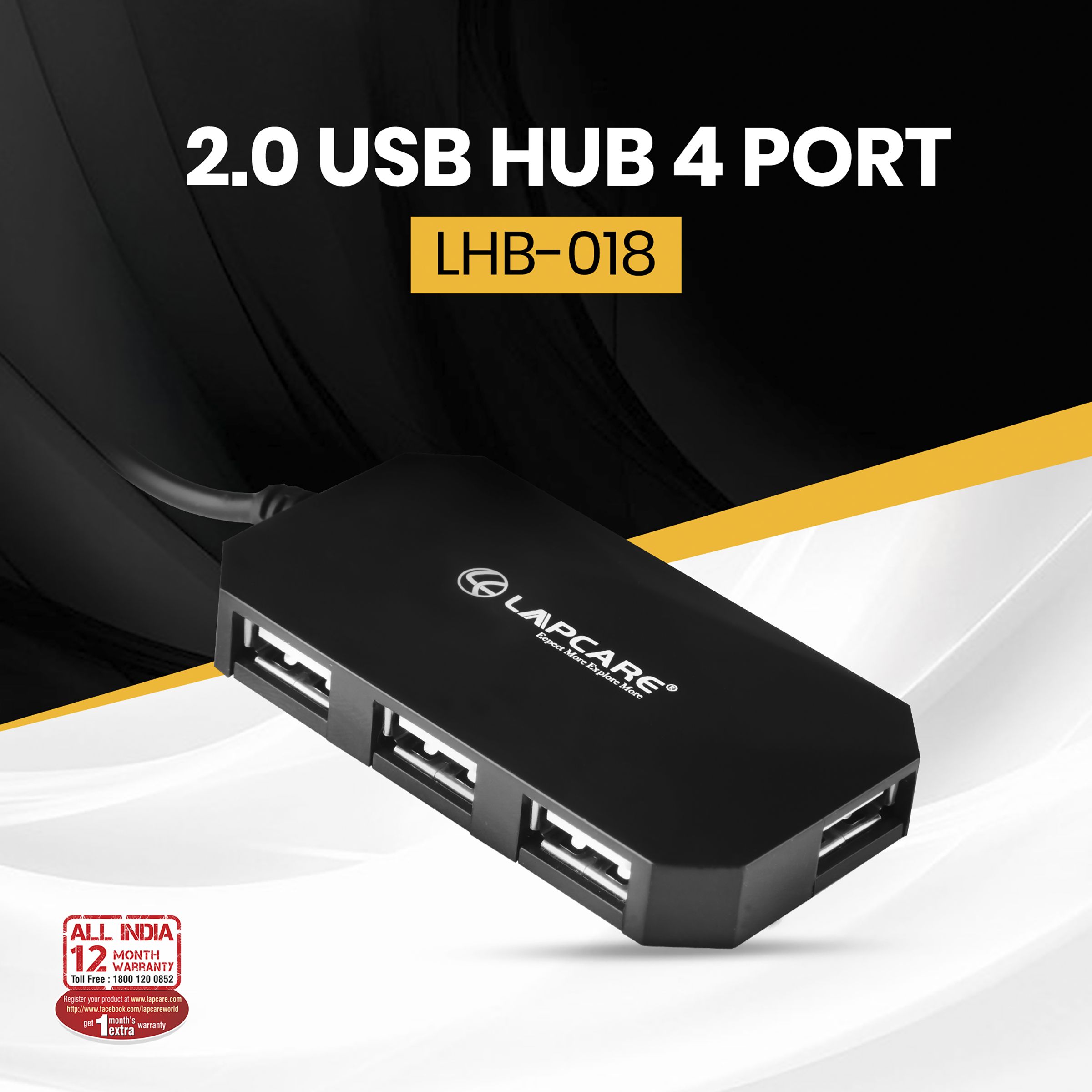 LAPCARE 4-in-1 USB 2.0 Type A to USB 2.0 Type A USB Hub (Over-Current Protection, Black) LAPCARE 4-in-1 USB 2.0 Type A to USB 2.0 Type A USB Hub (Over-Current Protection, Black)_10