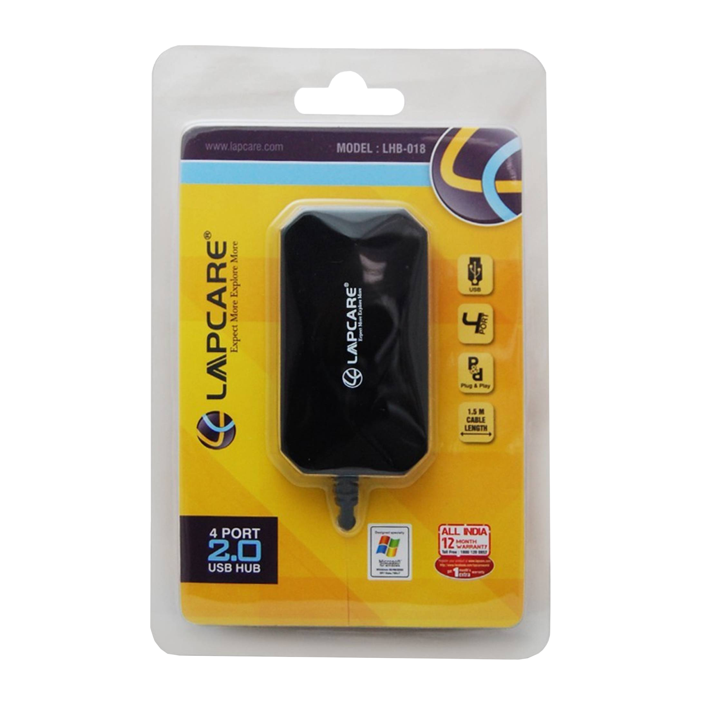 LAPCARE 4-in-1 USB 2.0 Type A to USB 2.0 Type A USB Hub (Over-Current Protection, Black) LAPCARE 4-in-1 USB 2.0 Type A to USB 2.0 Type A USB Hub (Over-Current Protection, Black)_4