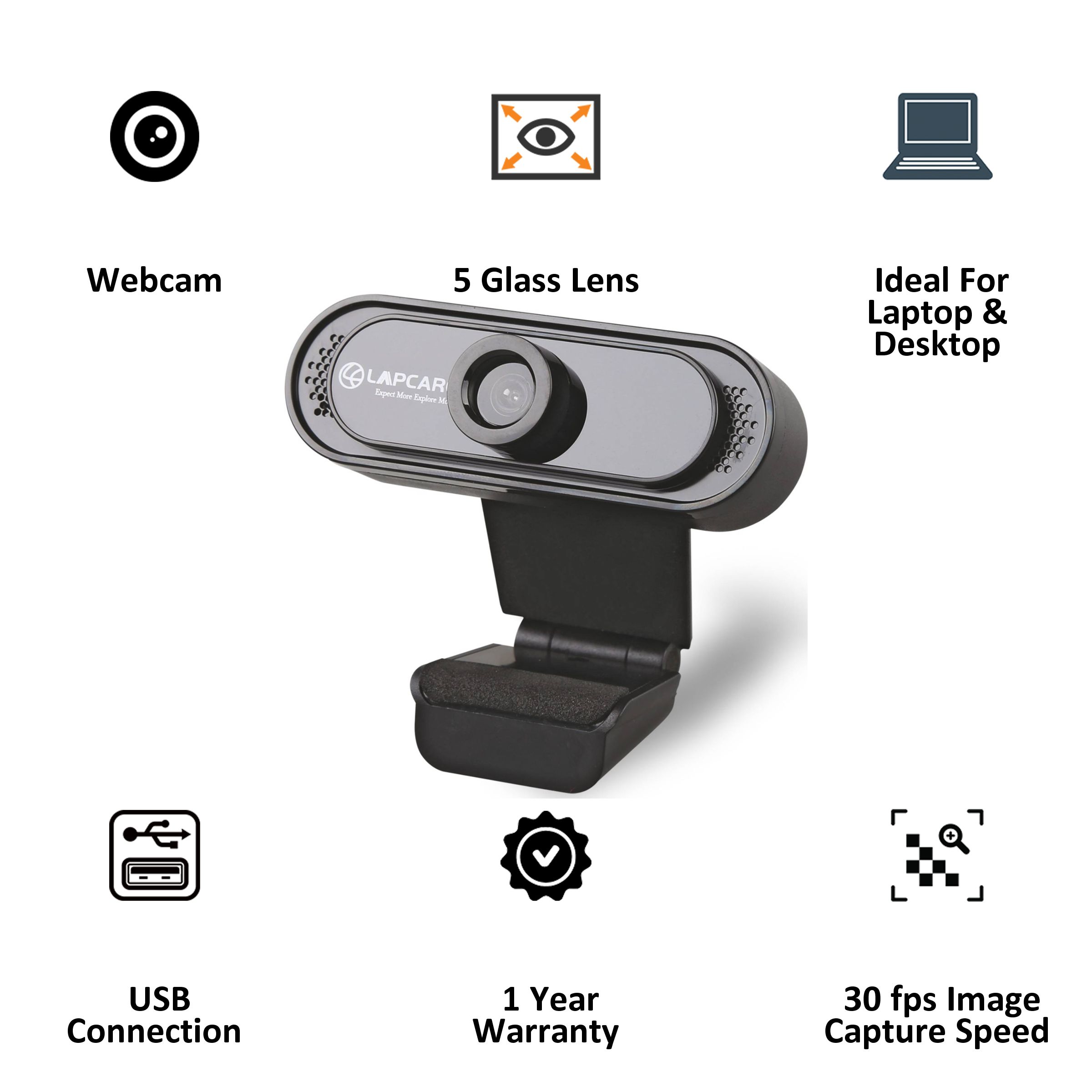 LAPCARE Lapcam USB 720p HD Webcam (5 Glass Lens, LWC-042, Black) LAPCARE Lapcam USB 720p HD Webcam (5 Glass Lens, LWC-042, Black)_3