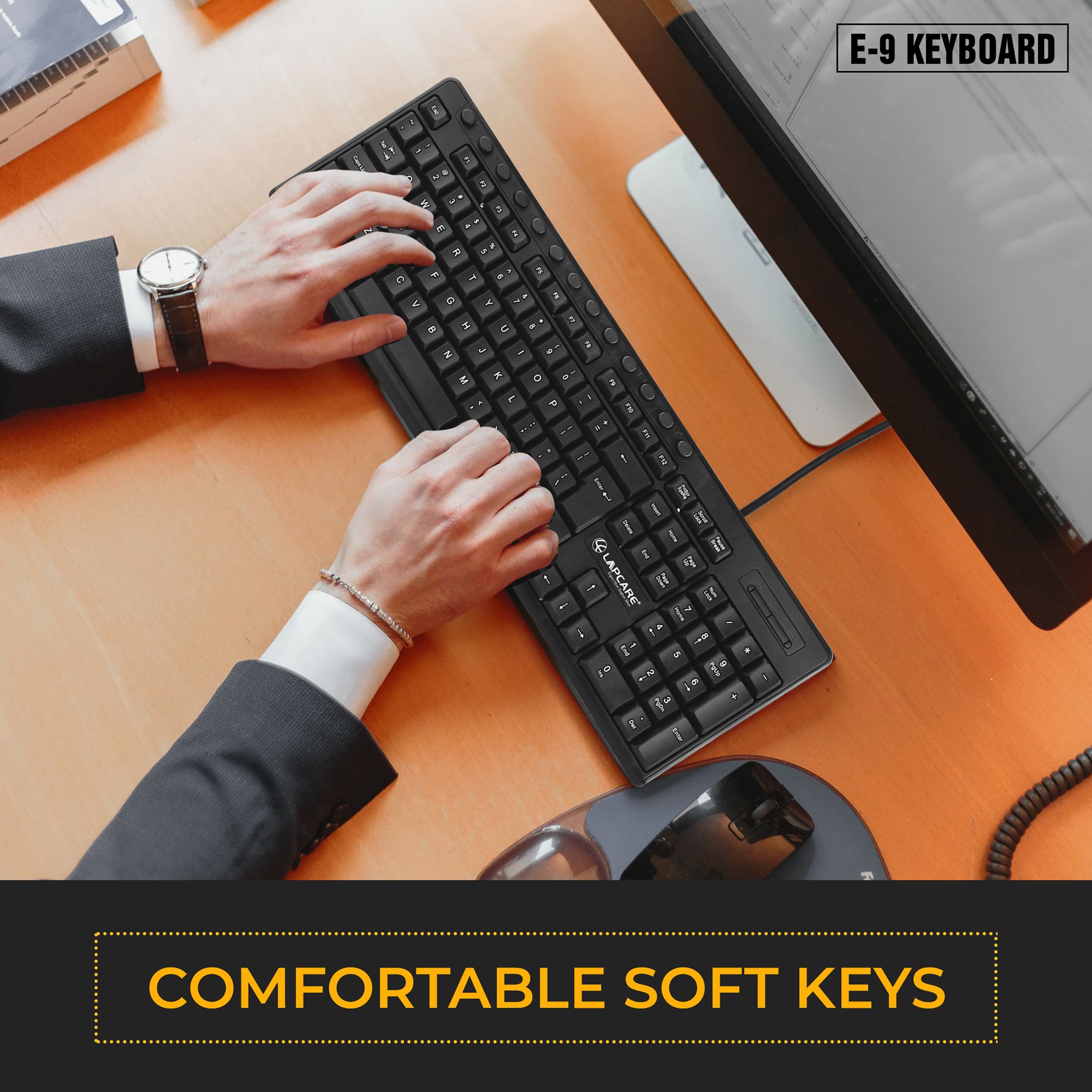 LAPCARE E9 Wired Keyboard with Number Pad (Spill Resistant, Black)_5
