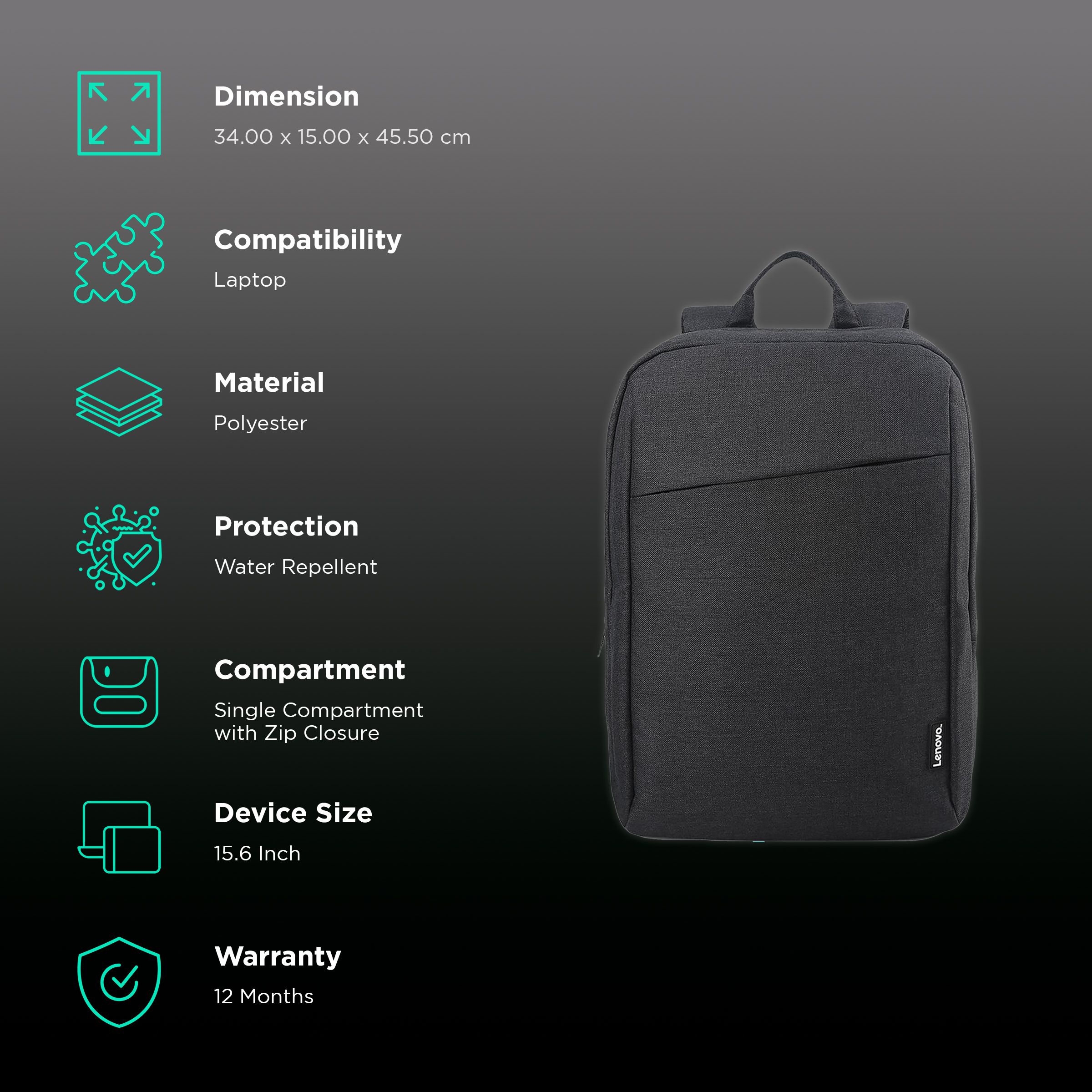 Lenovo B210 Polyester Laptop Backpack for 15.6 Inch Laptop (Water Repellent, Black) Lenovo B210 Polyester Laptop Backpack for 15.6 Inch Laptop (Water Repellent, Black)_2