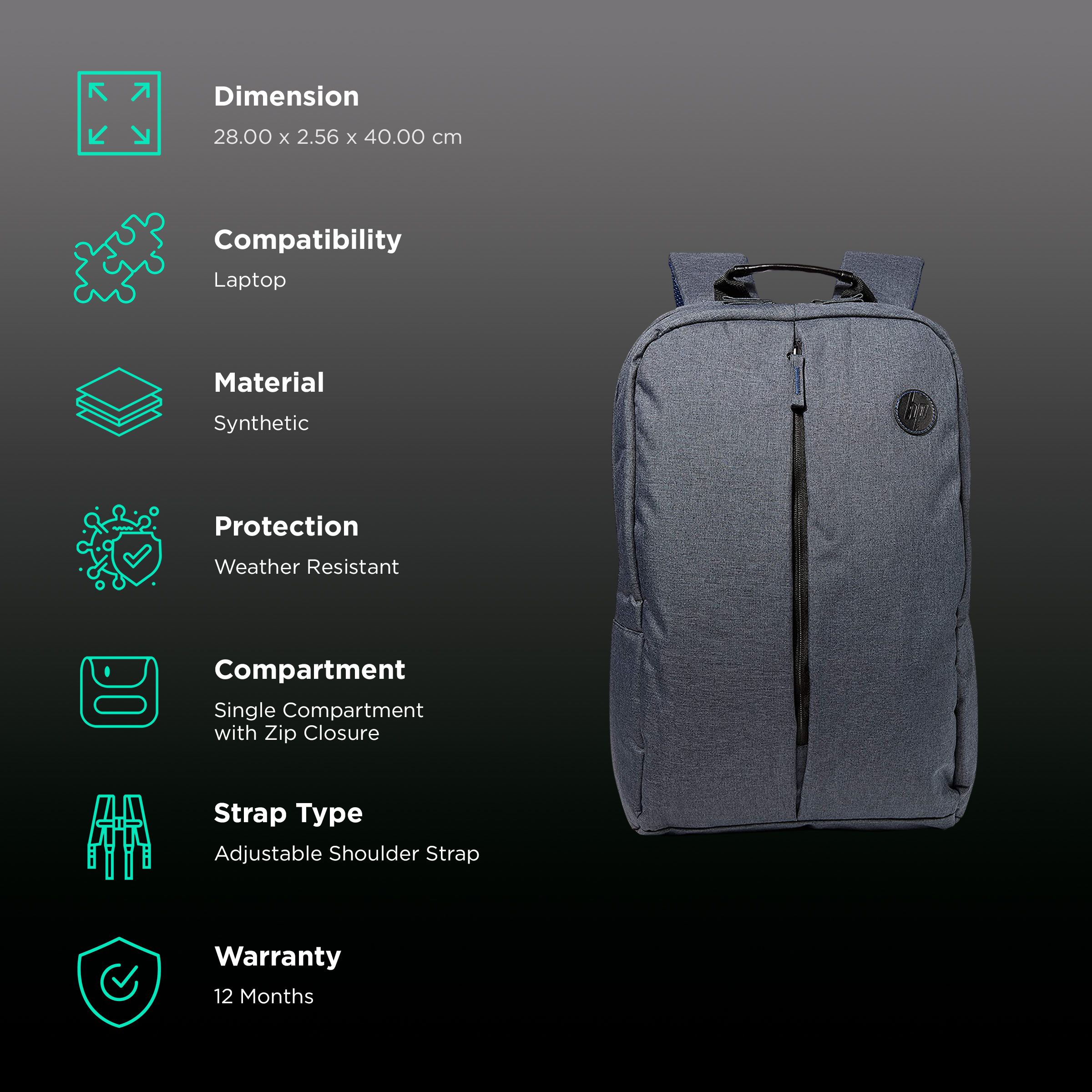 HP Value Synthetic Laptop Backpack for 15.6 Inch Laptop (Weather Resistant, Grey) HP Value Synthetic Laptop Backpack for 15.6 Inch Laptop (Weather Resistant, Grey)_2