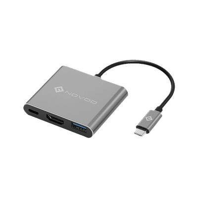 NOVOO 3-in-1 USB 3.0 Type C to USB 3.0 Type C, USB 3.0 Type A, HDMI Type A USB Hub (Supports 4K Resolution, Dark Grey)