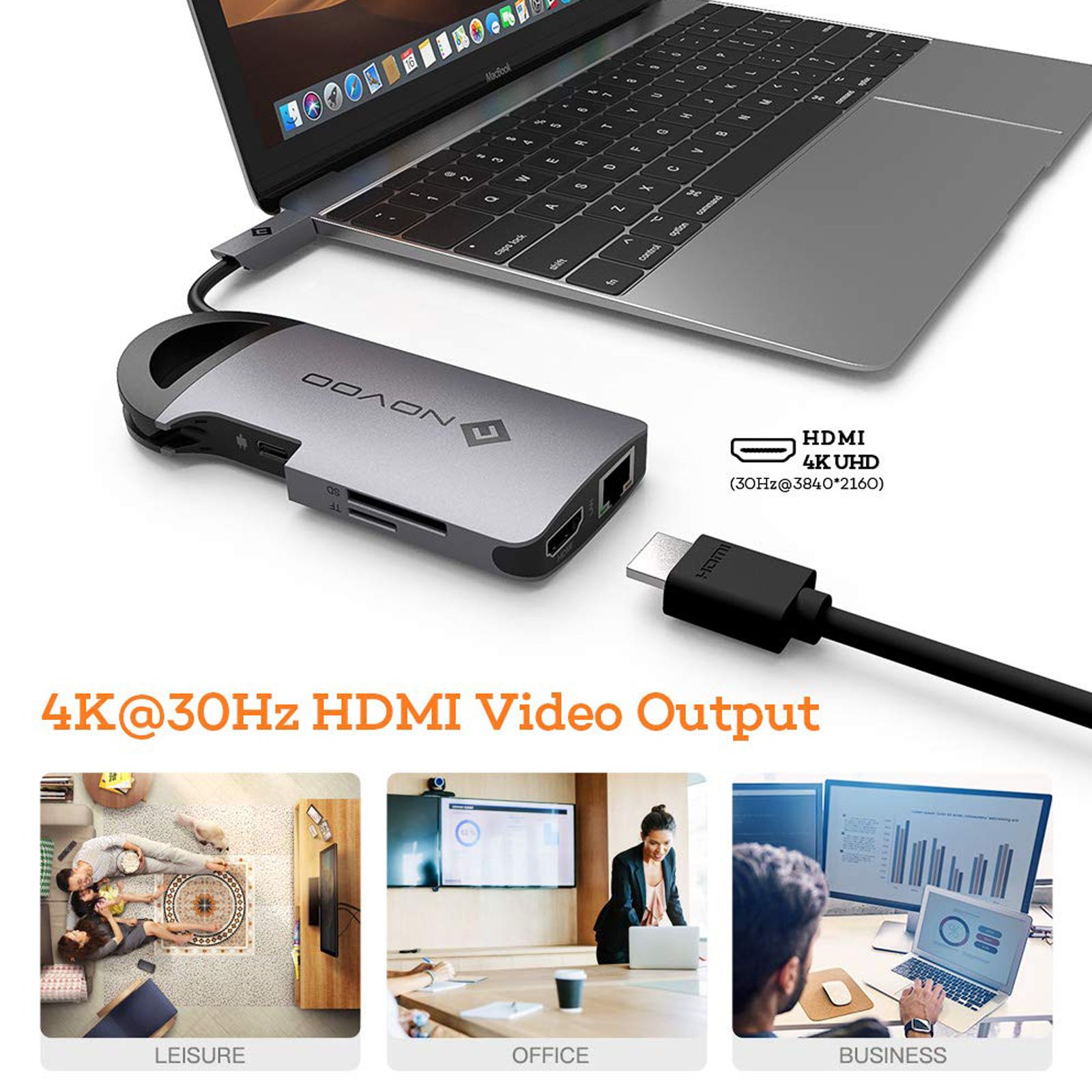 NOVOO 8-in-1 USB 3.0 Type C to USB 3.0 Type A, HDMI, LAN Port, USB Type C, SD Card Slot, TF Card Multi-Port Hub (Safe Certified, Space Grey) NOVOO 8-in-1 USB 3.0 Type C to USB 3.0 Type A, HDMI, LAN Port, USB Type C, SD Card Slot, TF Card Multi-Port Hub (Safe Certified, Space Grey)_7