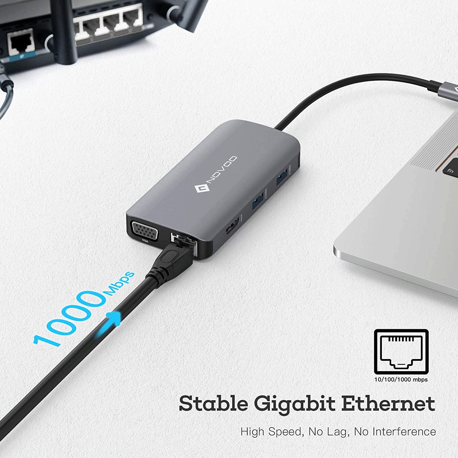 NOVOO 9-in-1 USB 3.1 Type C to USB 3.0 Type A, USB 3.0 Type C, HDMI, VGA Port, LAN Port, SD Card Slot, TF Card USB Hub (Pass-Through Charging, Dark Grey) NOVOO 9-in-1 USB 3.1 Type C to USB 3.0 Type A, USB 3.0 Type C, HDMI, VGA Port, LAN Port, SD Card Slot, TF Card USB Hub (Pass-Through Charging, Dark Grey)_7