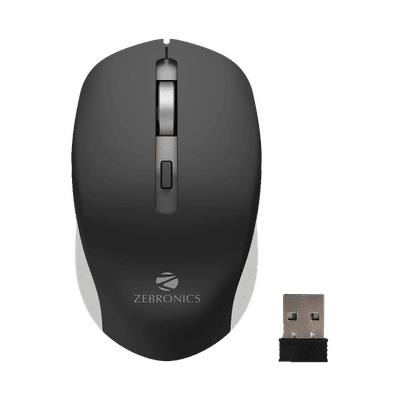 ZEBRONICS Zeb-Jaguar Wireless Optical Mouse (1600 DPI Adjustable, Plug & Play, Black/Grey)