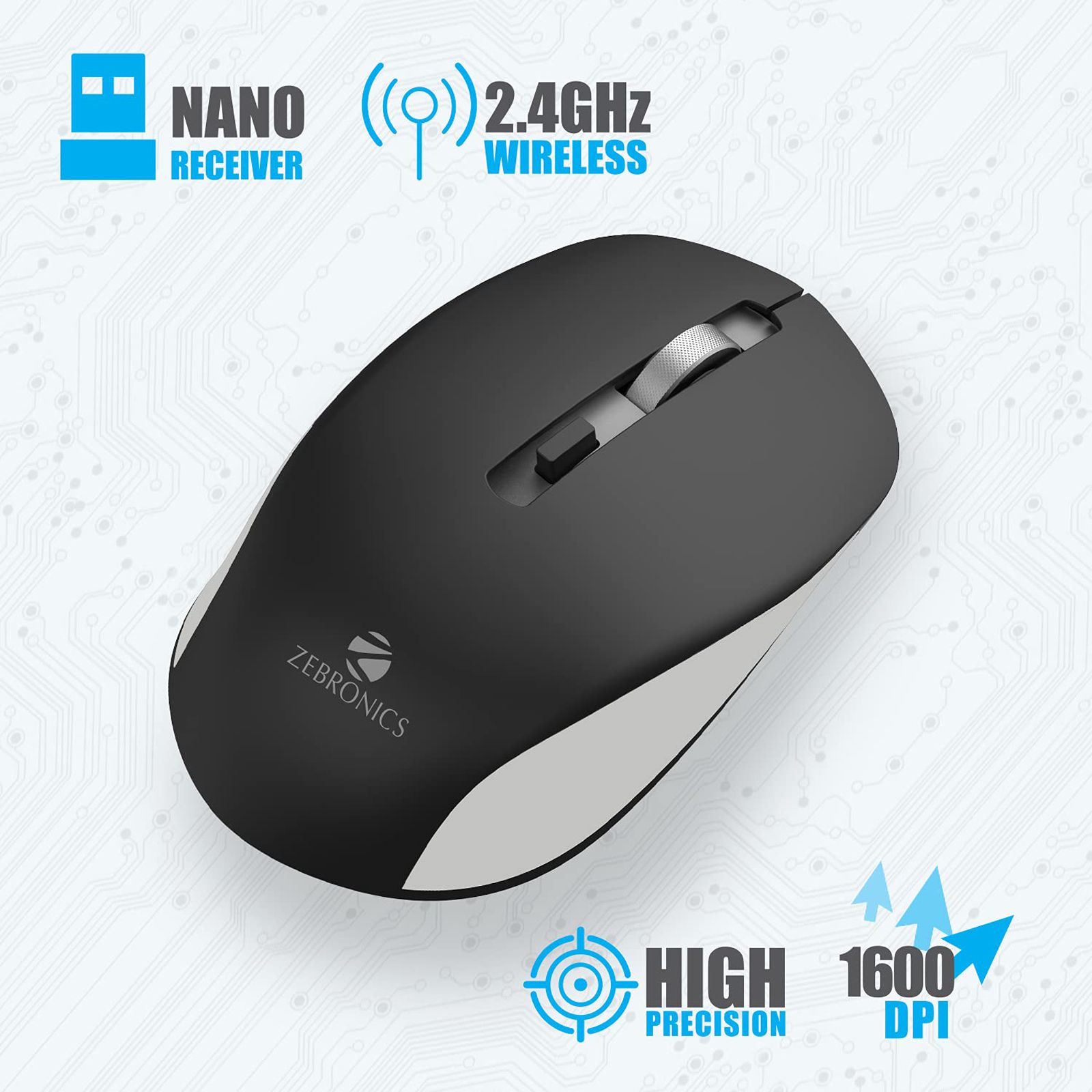 ZEBRONICS Zeb-Jaguar Wireless Optical Mouse (1600 DPI Adjustable, Plug & Play, Black/Grey) ZEBRONICS Zeb-Jaguar Wireless Optical Mouse (1600 DPI Adjustable, Plug & Play, Black/Grey)_6