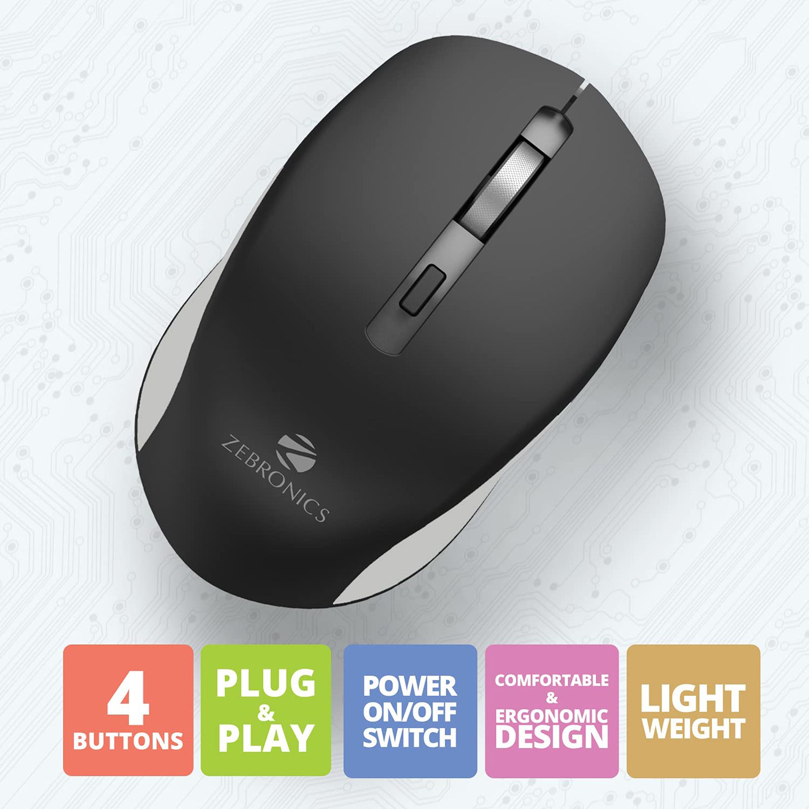 ZEBRONICS Zeb-Jaguar Wireless Optical Mouse (1600 DPI Adjustable, Plug & Play, Black/Grey) ZEBRONICS Zeb-Jaguar Wireless Optical Mouse (1600 DPI Adjustable, Plug & Play, Black/Grey)_7
