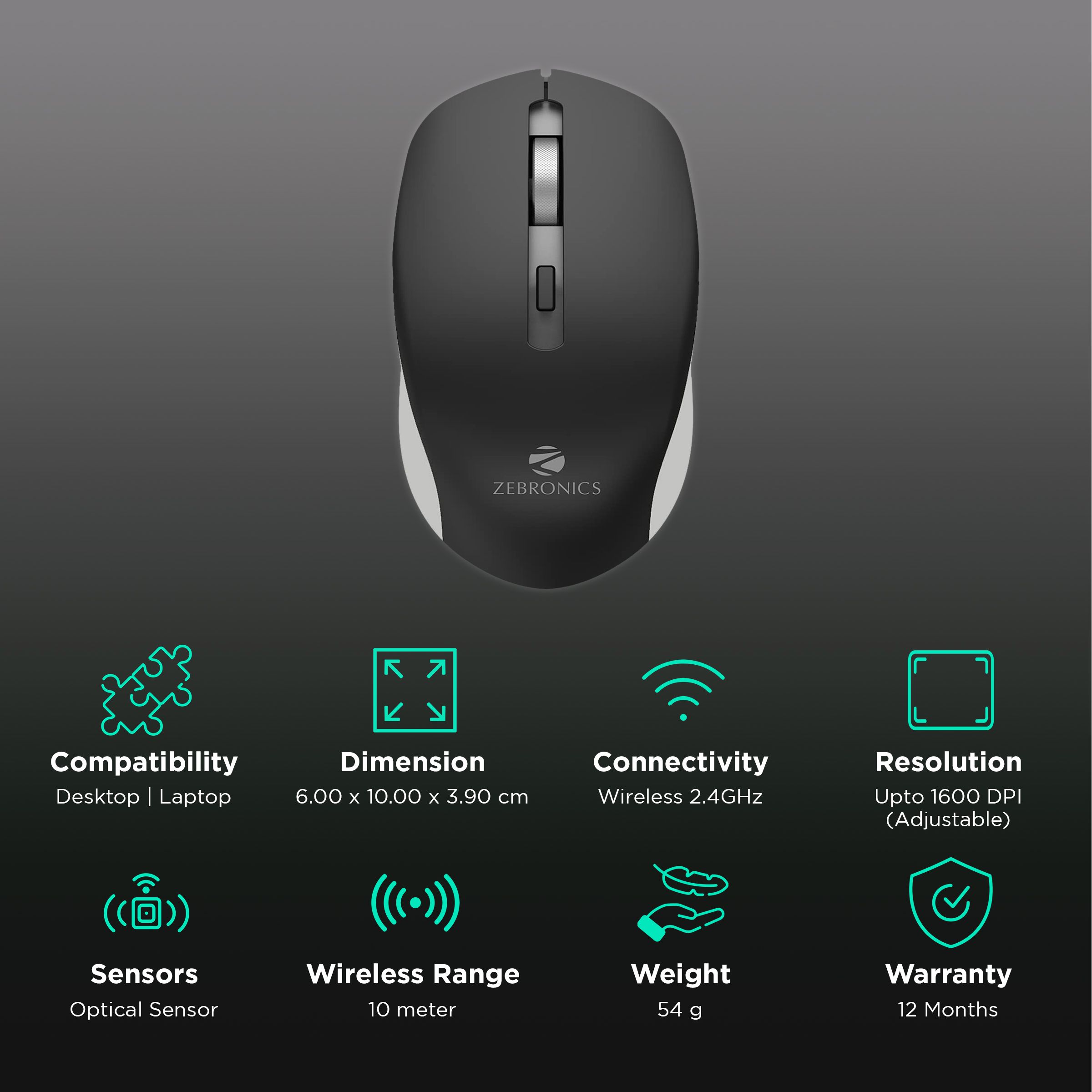 ZEBRONICS Zeb-Jaguar Wireless Optical Mouse (1600 DPI Adjustable, Plug & Play, Black/Grey) ZEBRONICS Zeb-Jaguar Wireless Optical Mouse (1600 DPI Adjustable, Plug & Play, Black/Grey)_2