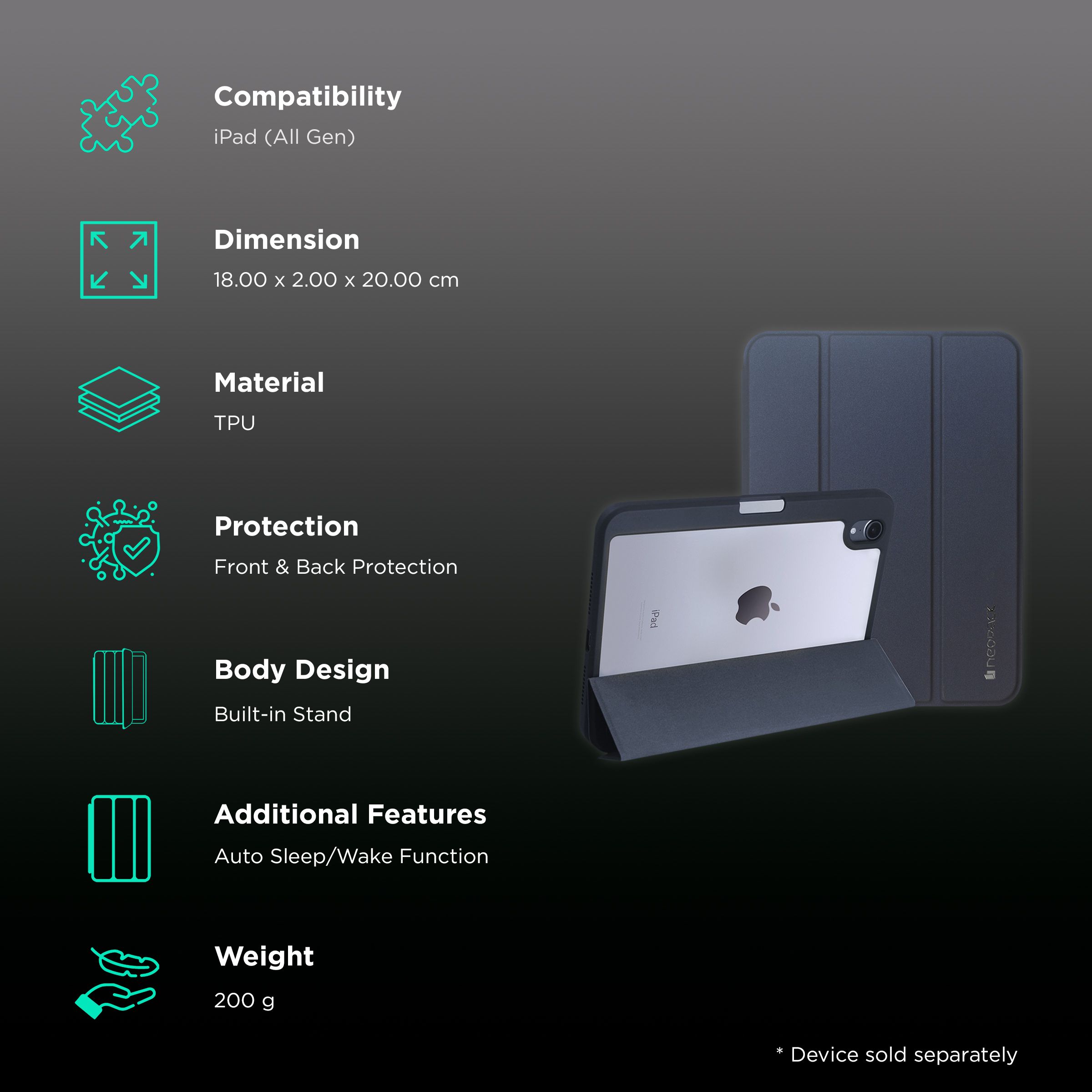 neopack Delta TPU Back Case for Apple iPad (All Gen) (With Pencil Holder, Midnight Blue)_2