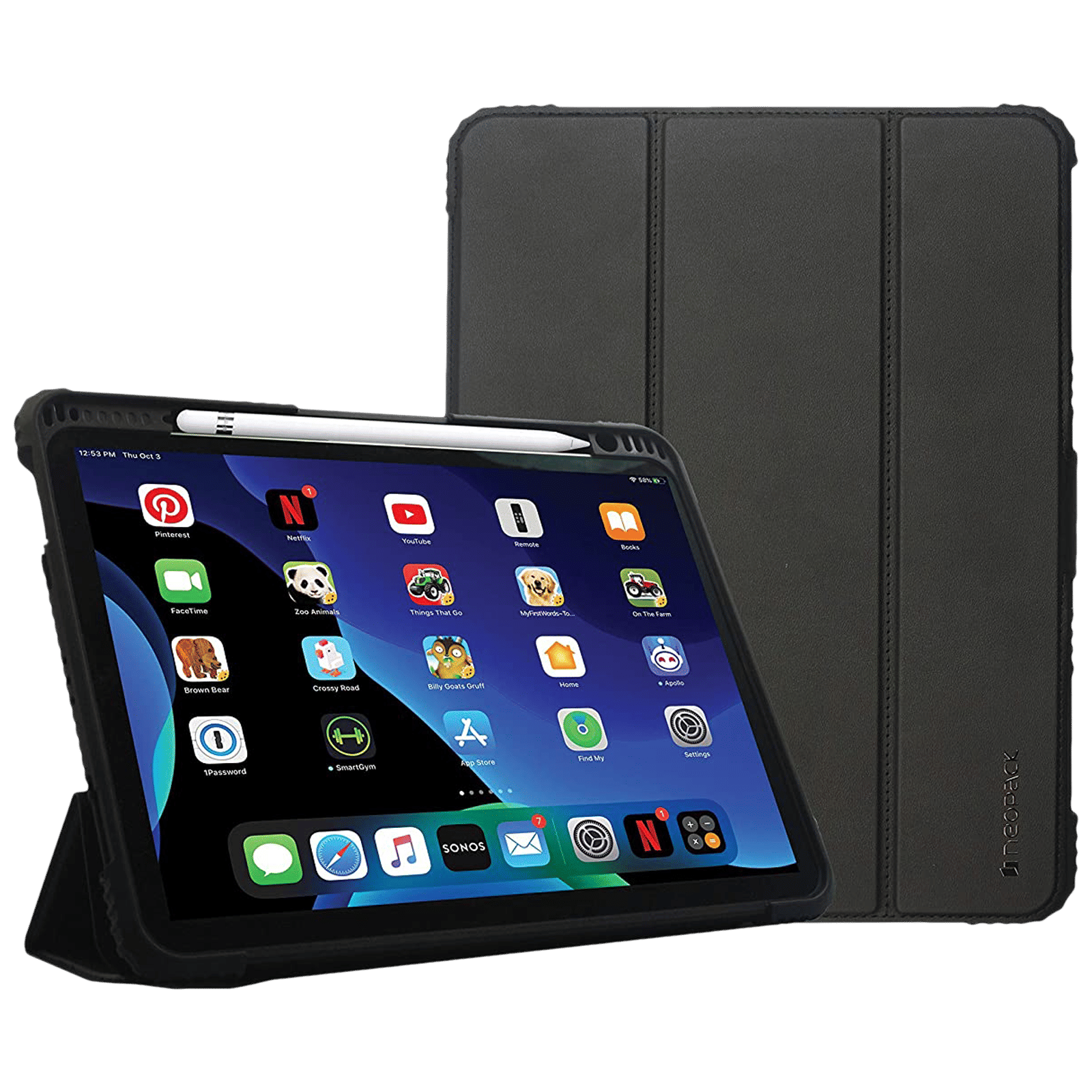 Neopack Defender Polycarbonate, TPU Flip Cover for Apple iPad Air, iPad Pro (2nd & 3rd Gen) (With Pencil Holder, Black) Neopack Defender Polycarbonate, TPU Flip Cover for Apple iPad Air, iPad Pro (2nd & 3rd Gen) (With Pencil Holder, Black)_1