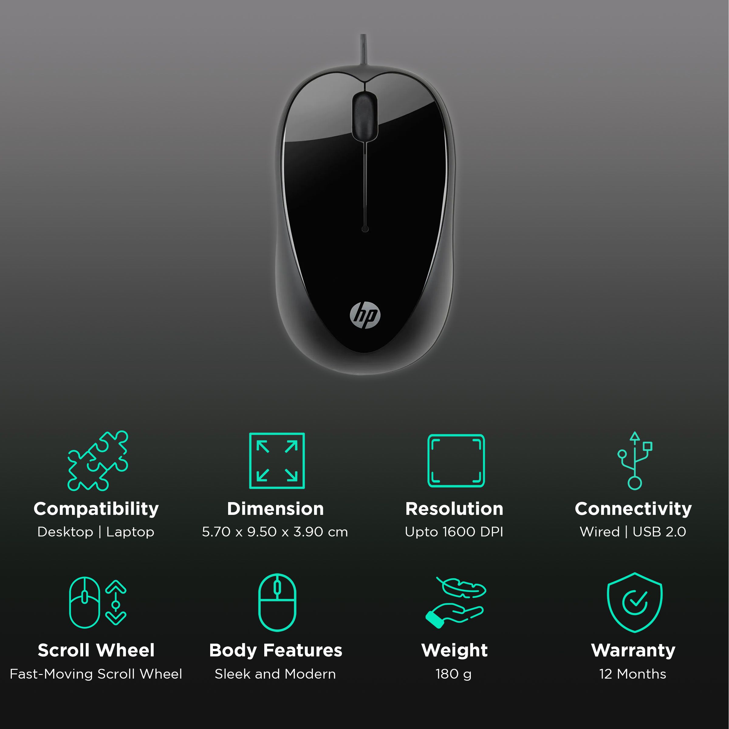 HP X1000 Wired Optical Mouse (1600 DPI, Sleek and Modern, Black) HP X1000 Wired Optical Mouse (1600 DPI, Sleek and Modern, Black)_2