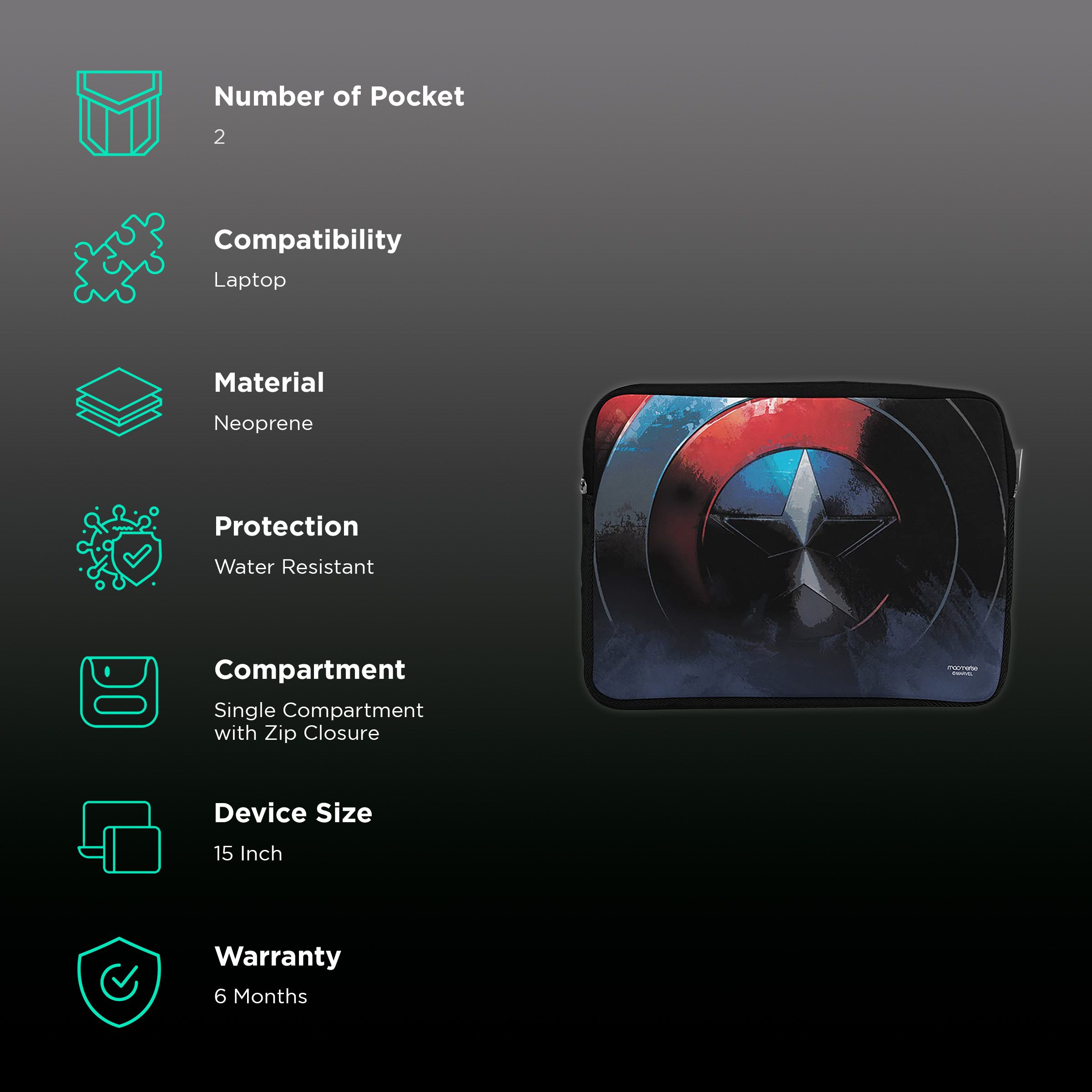 macmerise Grunge Cap Shield Neoprene Laptop Sleeve for 15 Inch Laptop (Water Resistant, Multi Color)_2