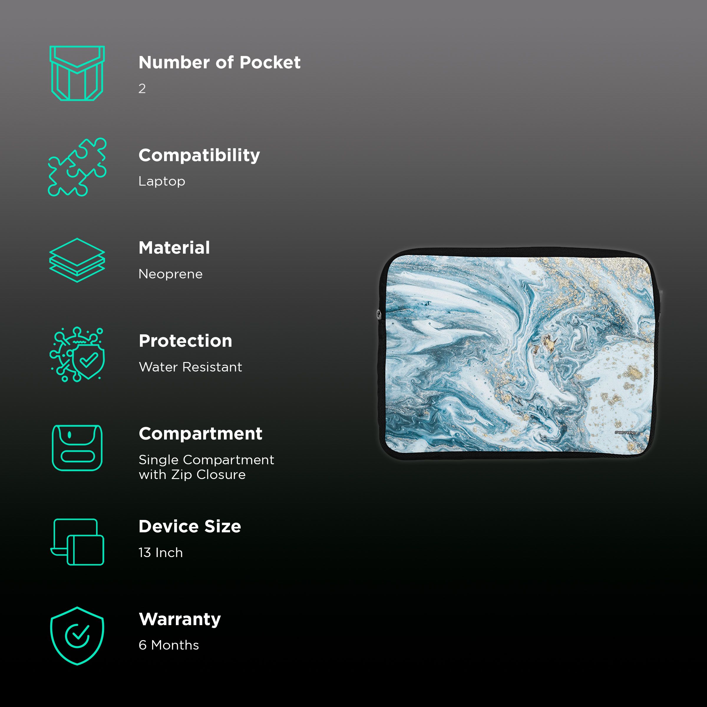 macmerise Marble Neoprene Laptop Sleeve for 13 Inch Laptop (Water Resistant, Blue Macubus)_2