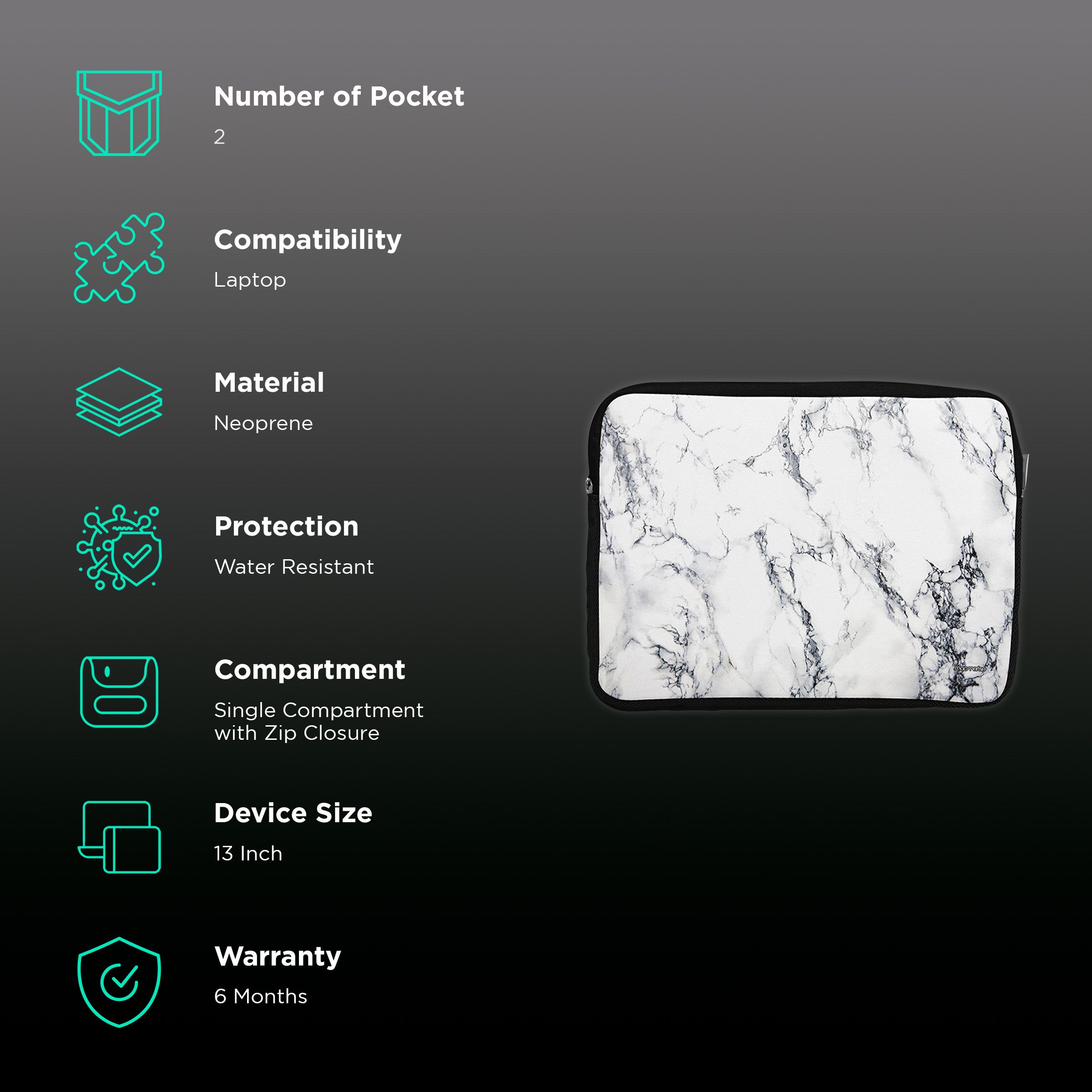 macmerise Marble Neoprene Laptop Sleeve for 13 Inch Laptop (Water Resistant, White Luna) macmerise Marble Neoprene Laptop Sleeve for 13 Inch Laptop (Water Resistant, White Luna)_2