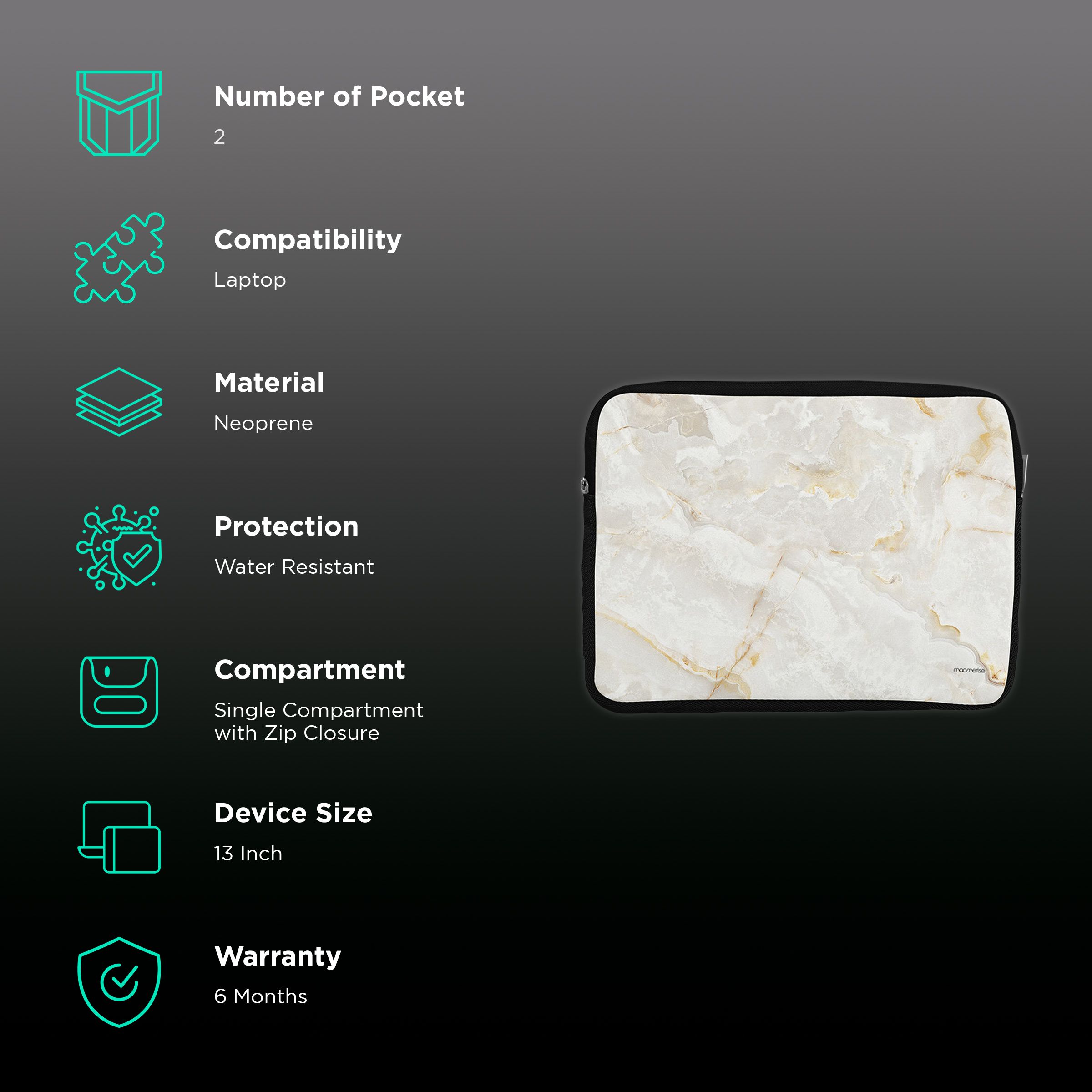 macmerise Marble Neoprene Laptop Sleeve for 13 Inch Laptop (Water Resistant, Creama Marfil)_2