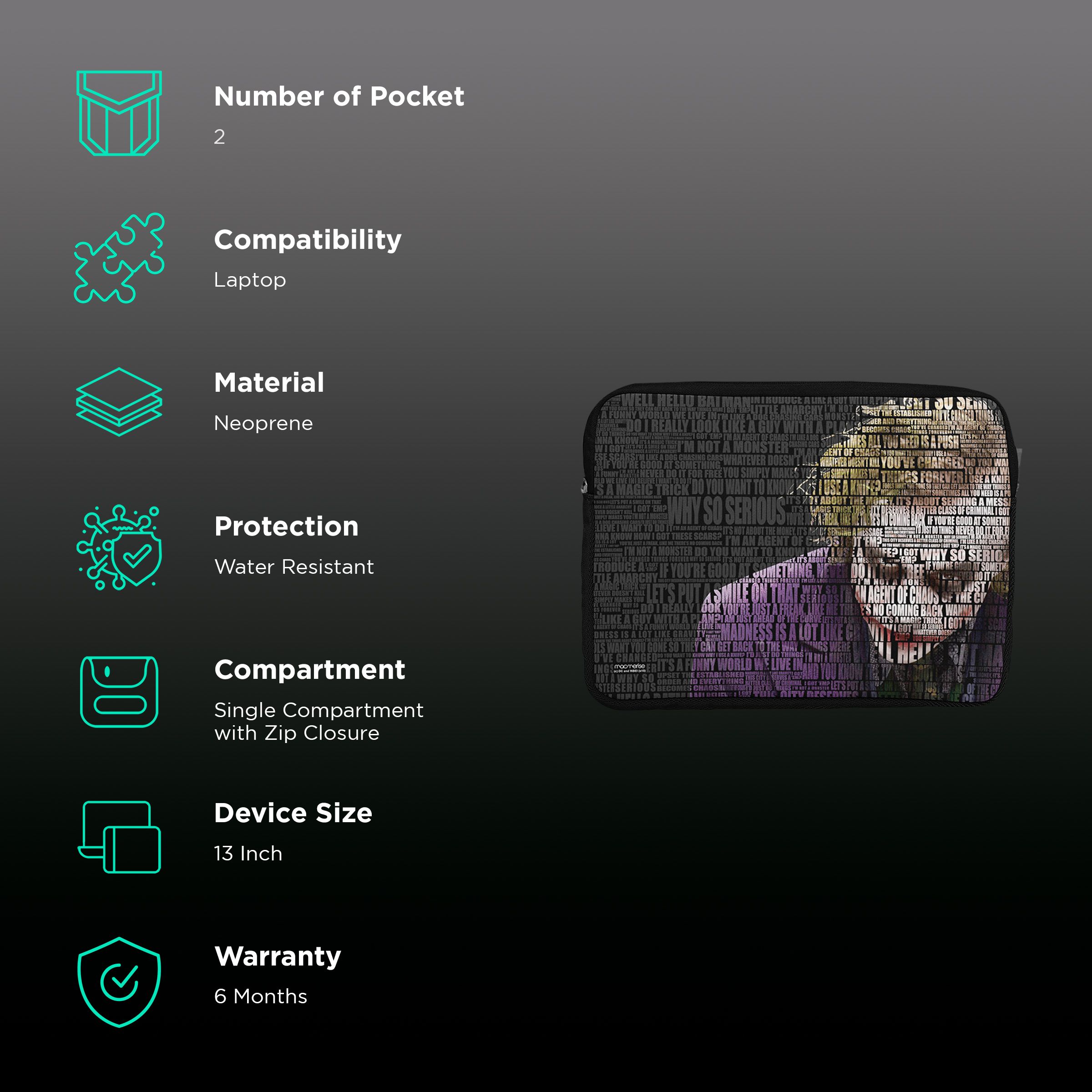 macmerise Joker Quotes Neoprene Laptop Sleeve for 13 Inch Laptop (Water Resistant, Multi Color)_2