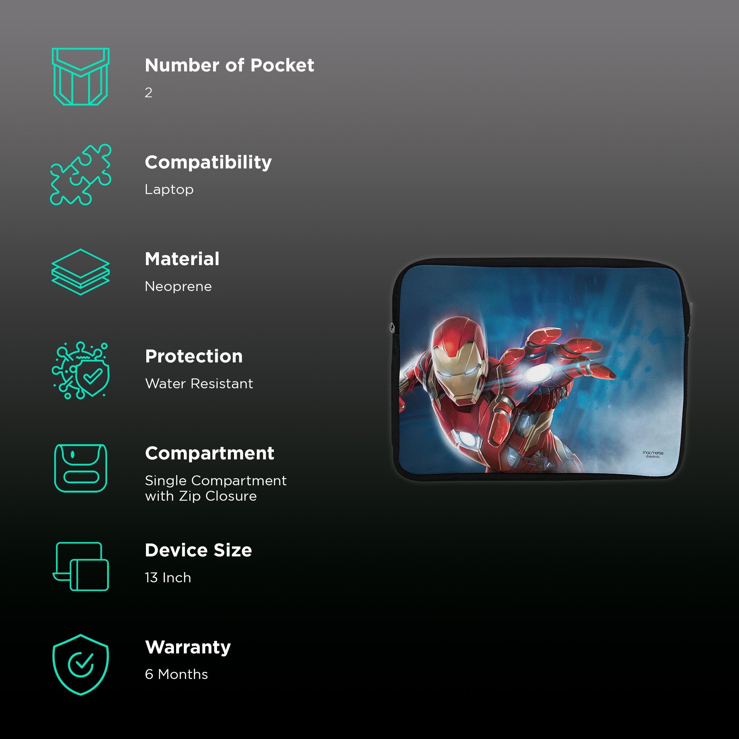 macmerise Mighty Ironman Neoprene Laptop Sleeve for 13 Inch Laptop (Water Resistant, Multi Color)_2