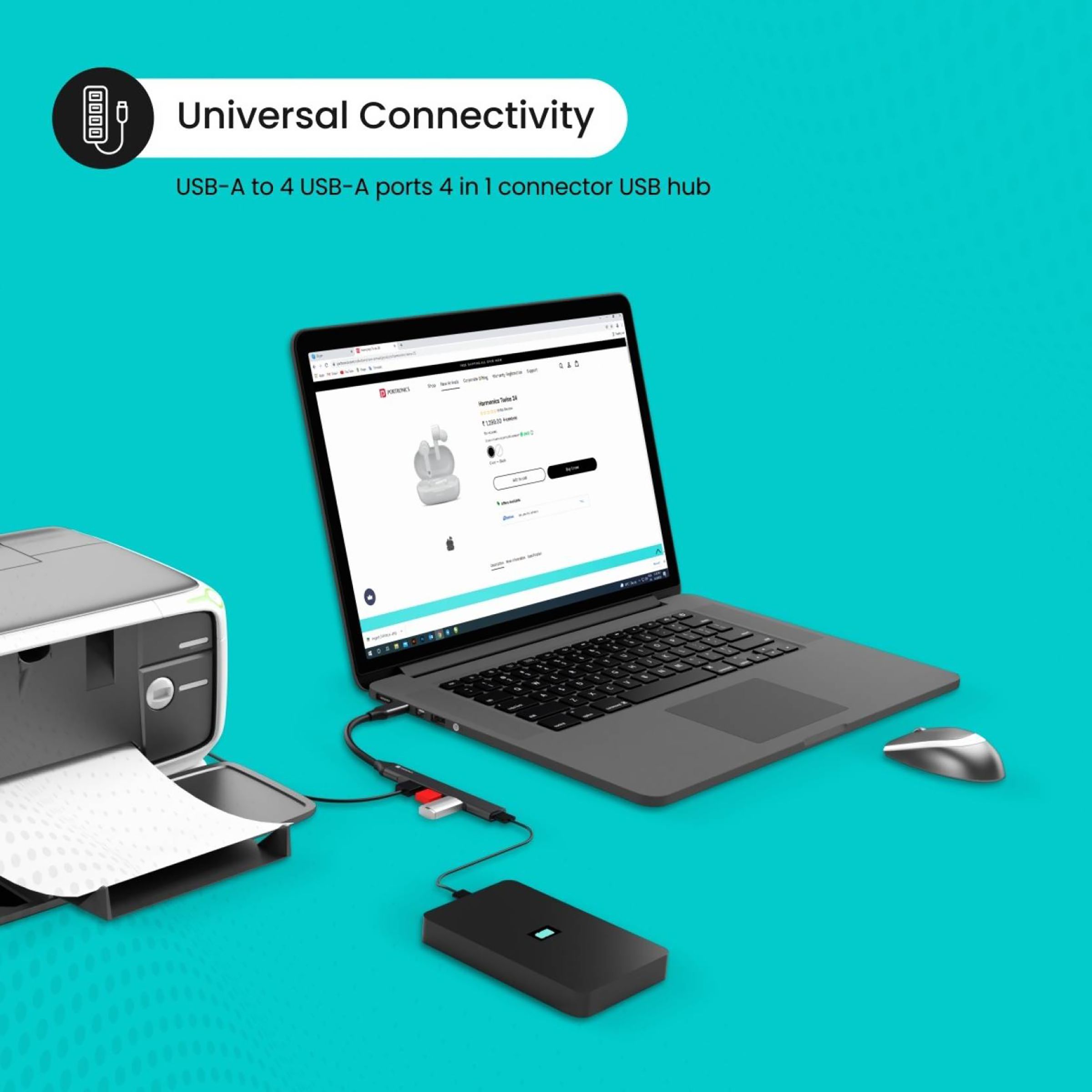 PORTRONICS Mport 31 4-in-1 USB Type A to USB 3.0 Type A, USB 2.0 Type A USB Hub (Up to 5 Gbps Data Transfer, Grey)_6