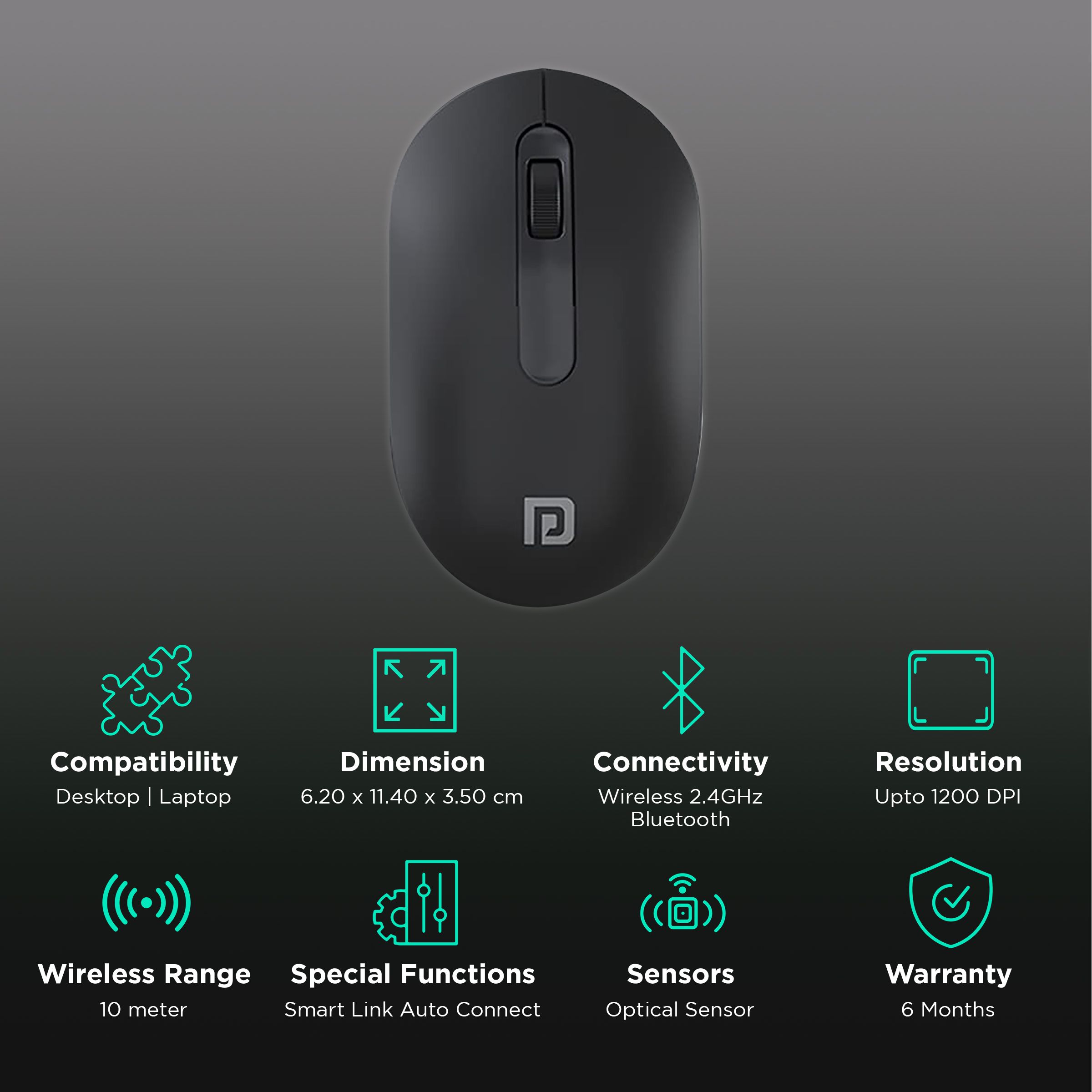 PORTRONICS Toad 13 Wireless Optical Mouse (1200 DPI, Contoured Design, Black) PORTRONICS Toad 13 Wireless Optical Mouse (1200 DPI, Contoured Design, Black)_2