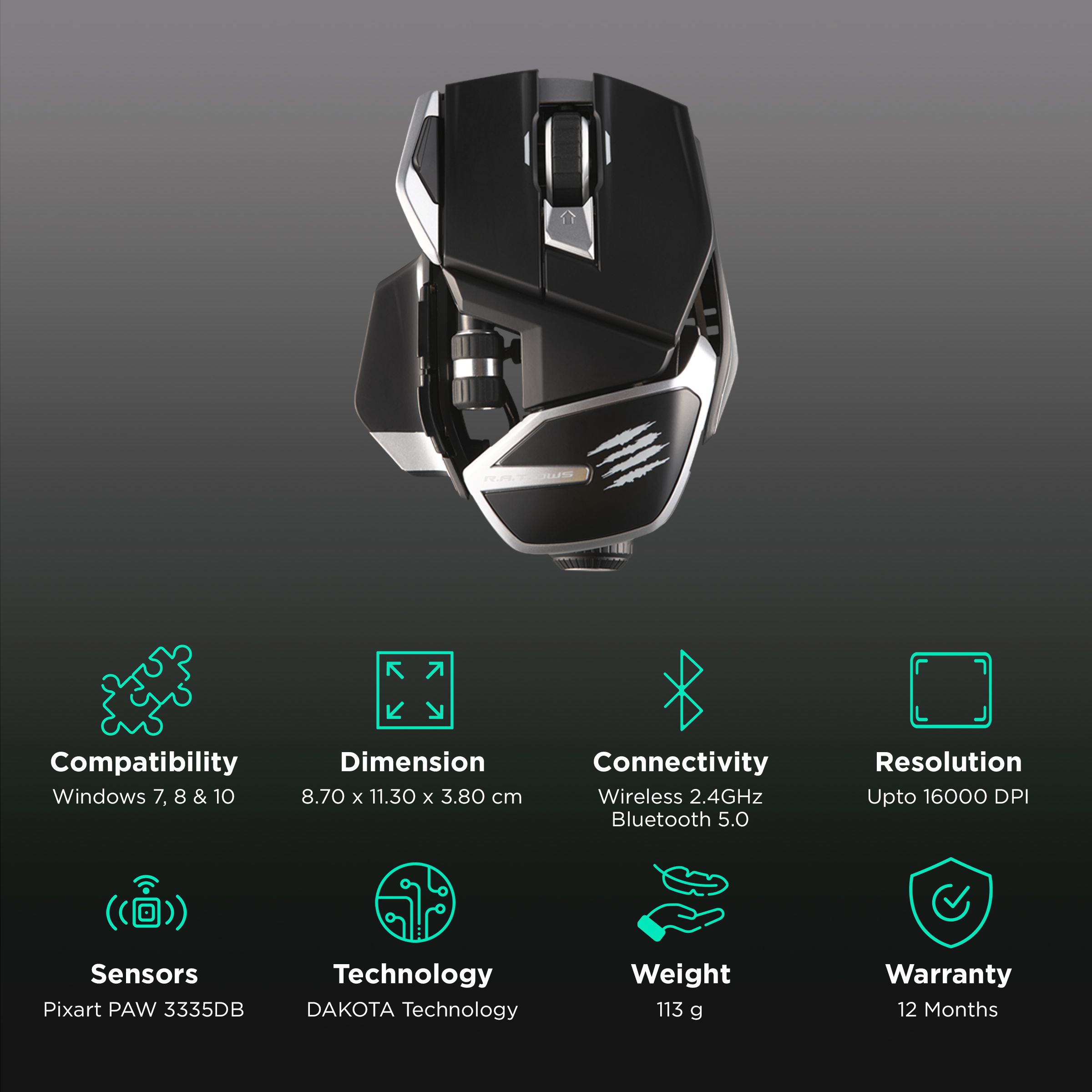 MAD CATZ R.A.T.DWS Wireless Optical Gaming Mouse (16000 DPI, Ergonomic Design, Black) MAD CATZ R.A.T.DWS Wireless Optical Gaming Mouse (16000 DPI, Ergonomic Design, Black)_2