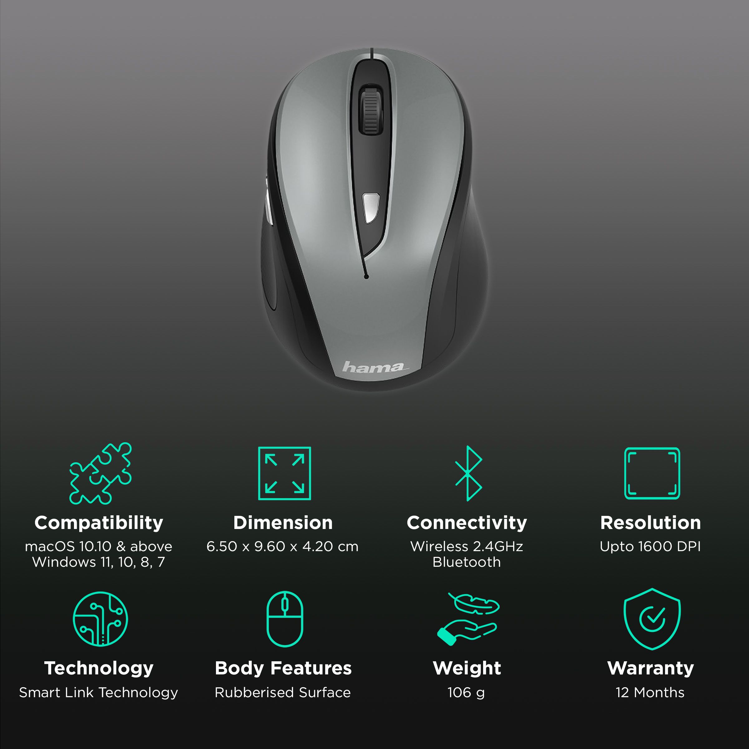 hama MW-400 Wireless Optical Gaming Mouse (1600 DPI, Ergonomic Design, Anthracite) hama MW-400 Wireless Optical Gaming Mouse (1600 DPI, Ergonomic Design, Anthracite)_2