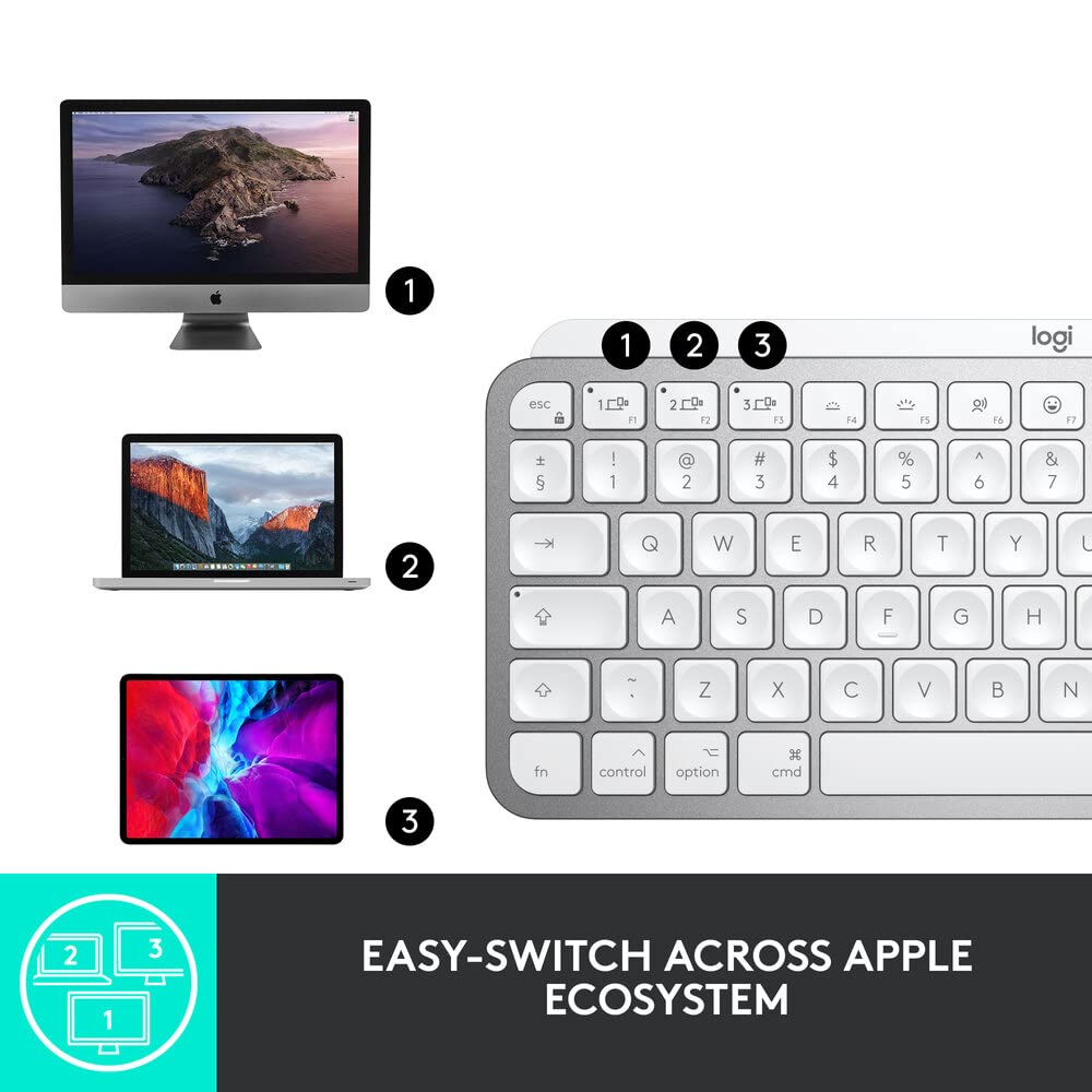 logitech MX Keys Mini Rechargeable Bluetooth Wireless Keyboard with Multi Device Connectivity (Ambient Light Sensors, Pale Grey)_18