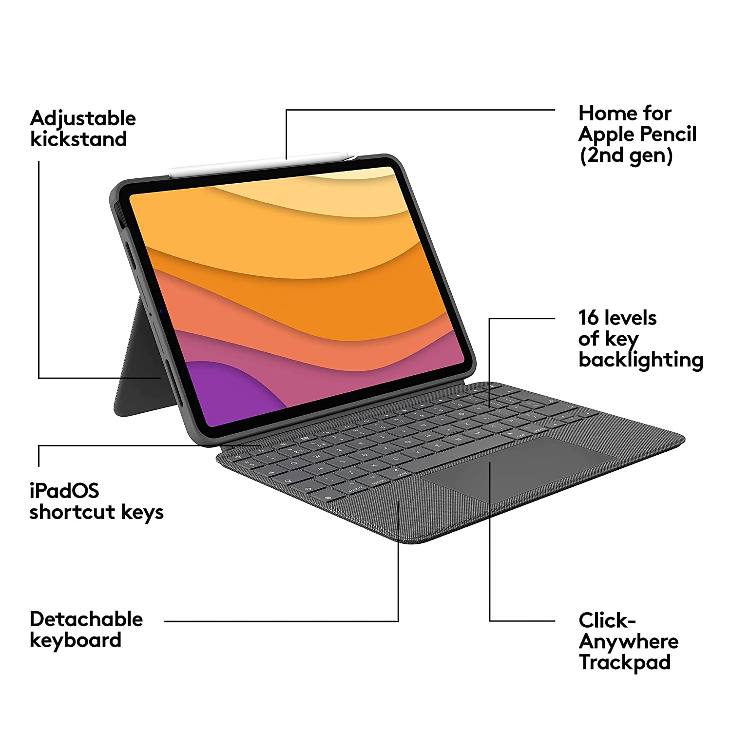 logitech Combo Touch Bluetooth Detachable Keyboard for Apple iPad Air 10.9 Inch (4th & 5th Gen) with Touchpad (Adjustable Kickstand, Oxford Grey) logitech Combo Touch Bluetooth Detachable Keyboard for Apple iPad Air 10.9 Inch (4th & 5th Gen) with Touchpad (Adjustable Kickstand, Oxford Grey)_11