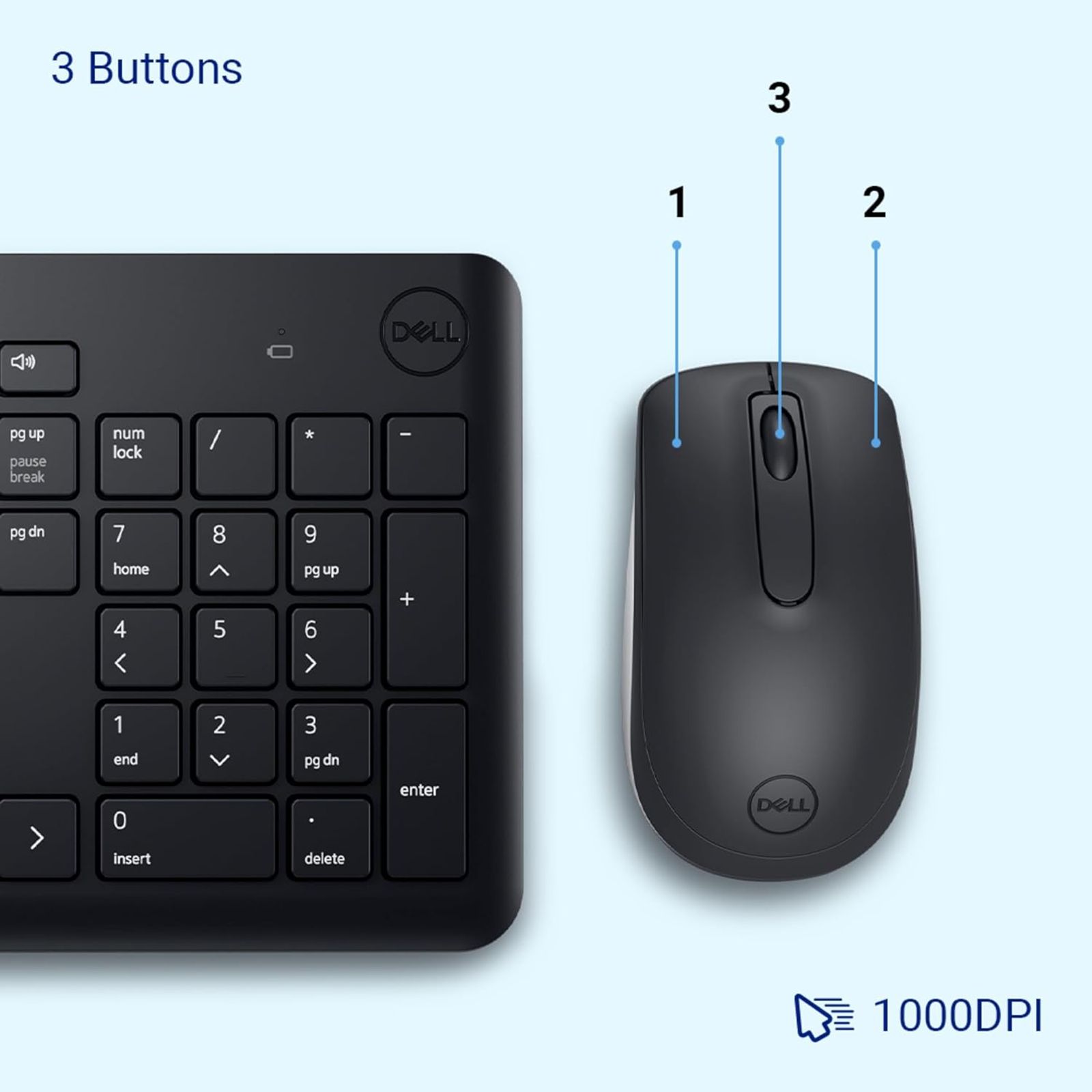 DELL KM3322W Wireless Keyboard & Mouse Combo (1000 DPI, Spill Resistant, Black)_7