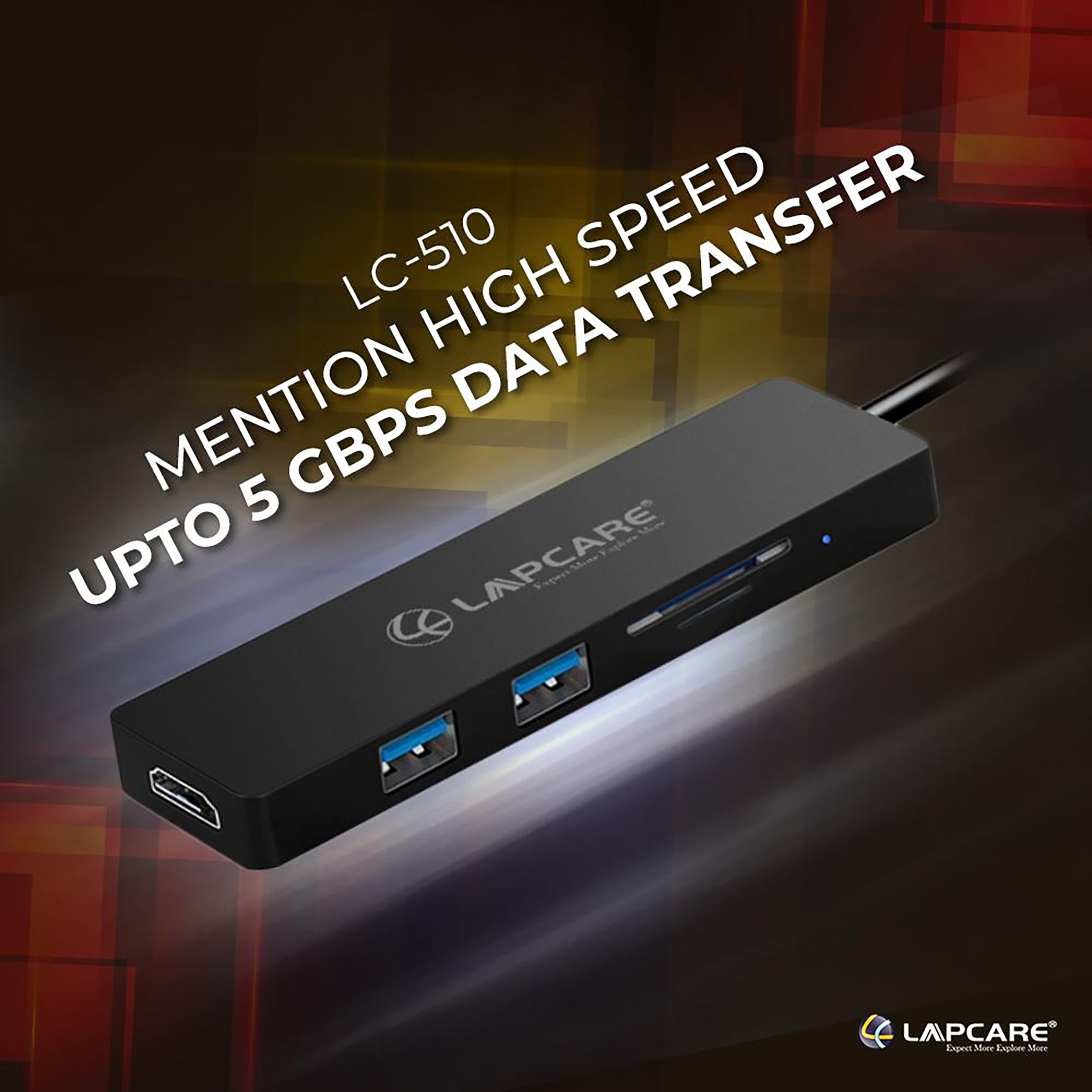 LAPCARE Lap-C 5-in-1 USB 3.1 Type C to USB 3.0 Type A, SD Card, HDMI, MicroSD Card Slot Docking Station (Multi-Media Connectivity, Black)_5