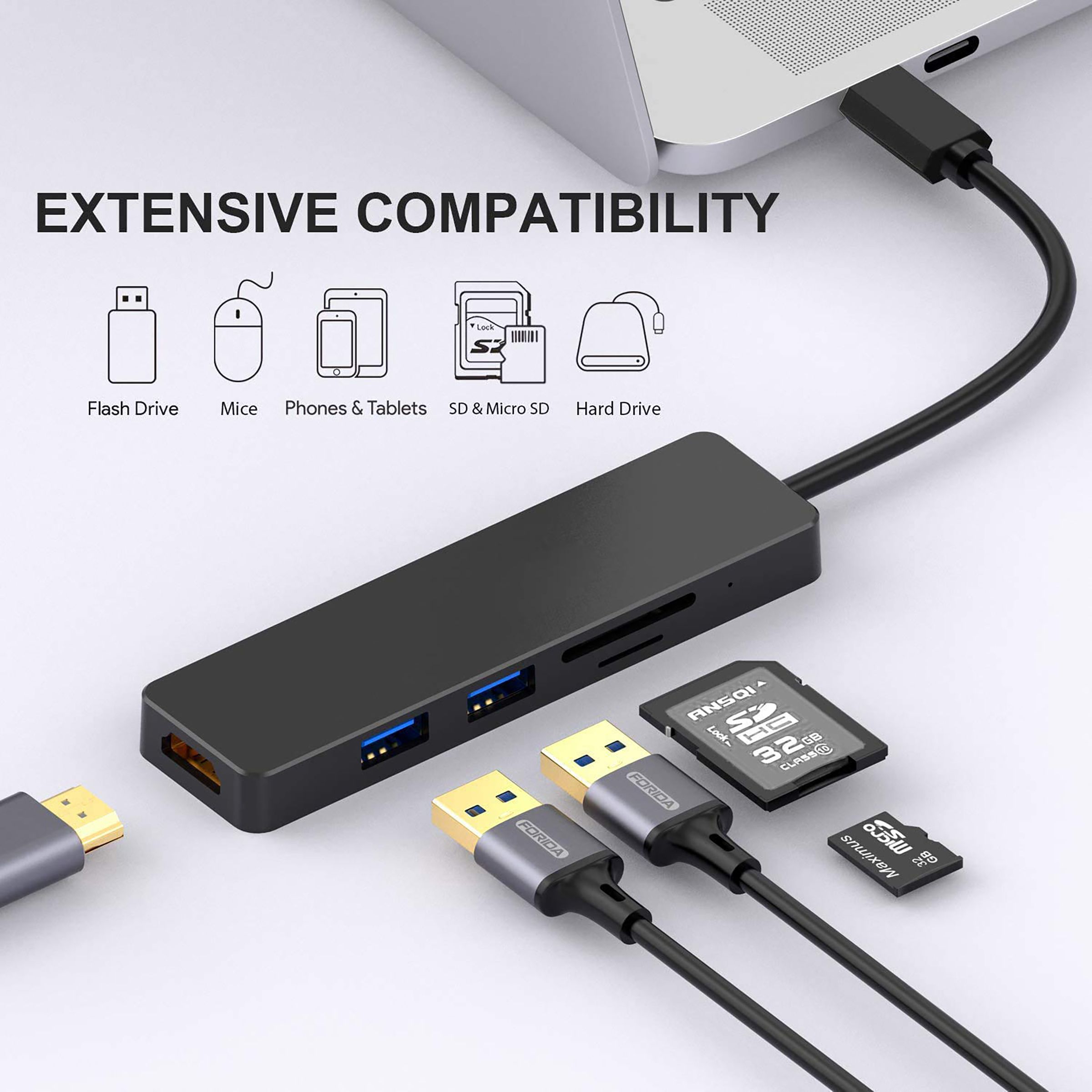 LAPCARE Lap-C 5-in-1 USB 3.1 Type C to USB 3.0 Type A, SD Card, HDMI, MicroSD Card Slot Docking Station (Multi-Media Connectivity, Black)_8