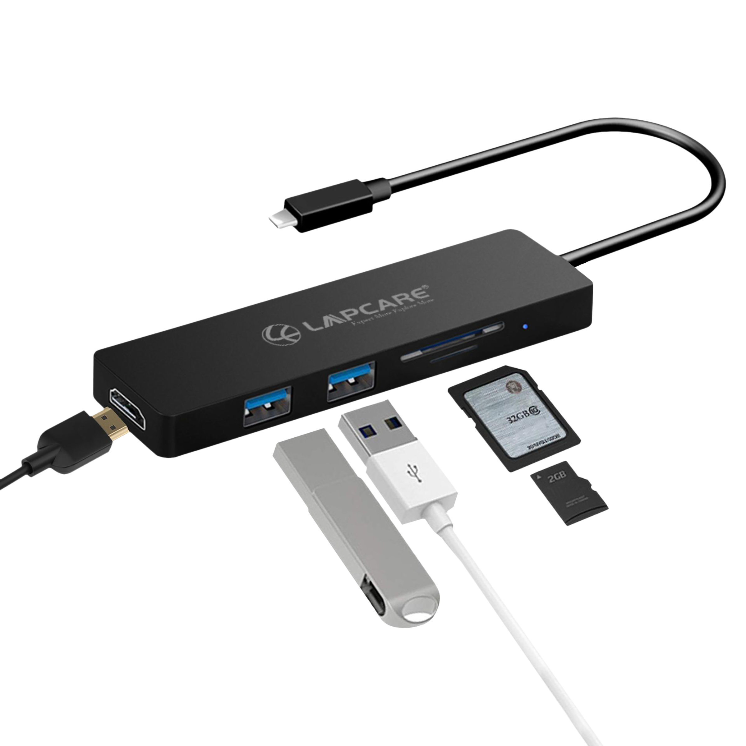 LAPCARE Lap-C 5-in-1 USB 3.1 Type C to USB 3.0 Type A, SD Card, HDMI, MicroSD Card Slot Docking Station (Multi-Media Connectivity, Black)_12