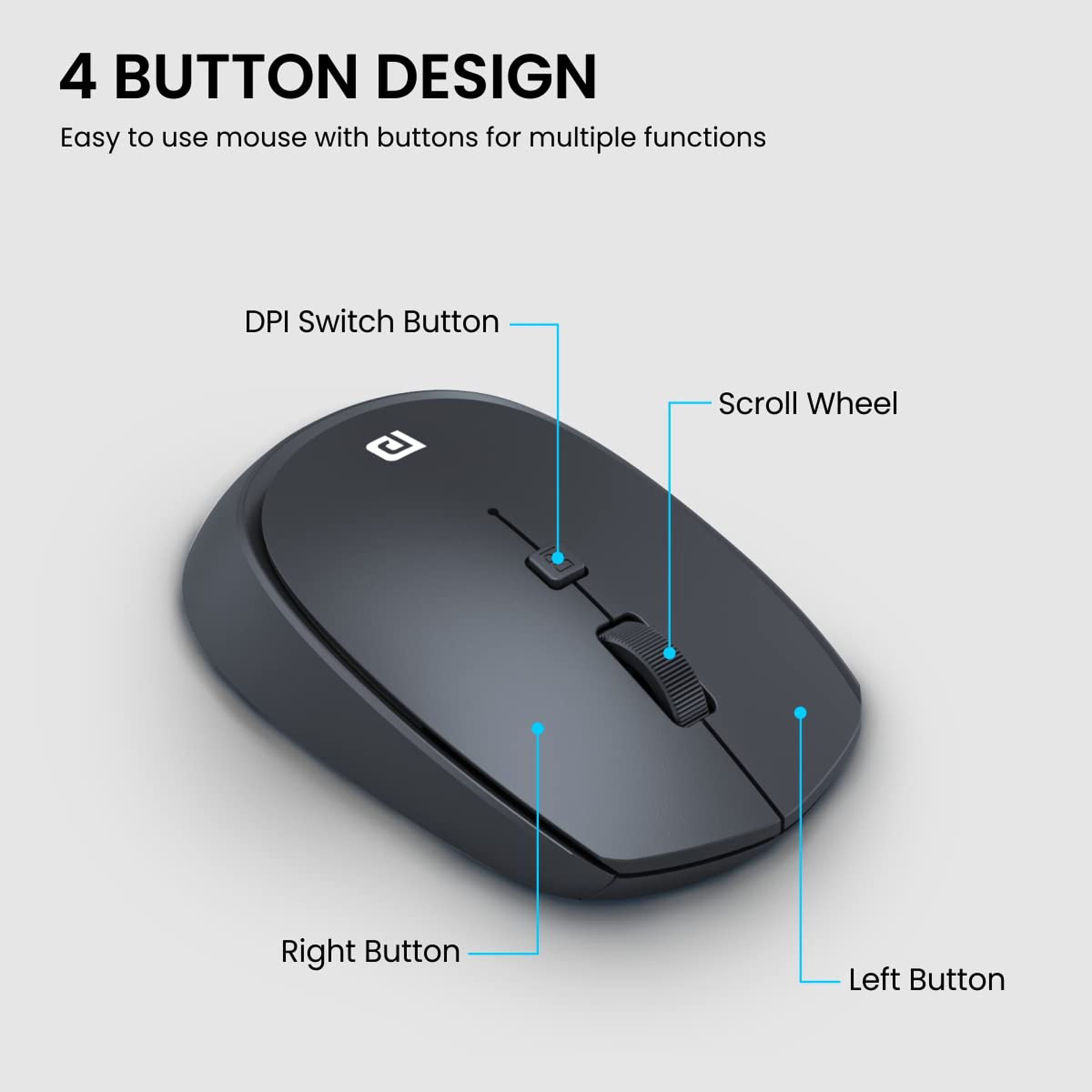 PORTRONICS Toad 23 Wireless Optical Mouse (1600 DPI Adjustable, Ergonomic Design, Black)_5
