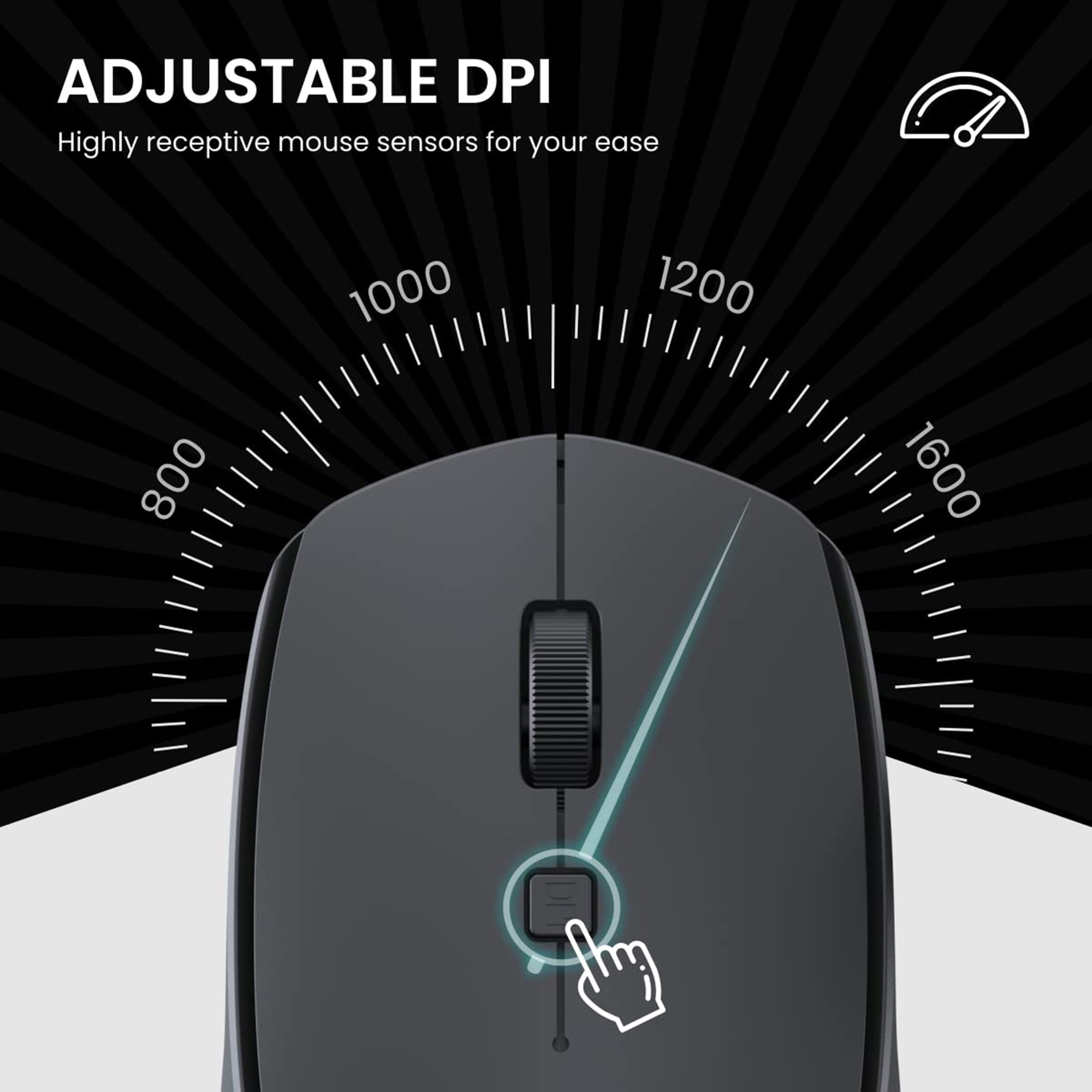 PORTRONICS Toad 23 Wireless Optical Mouse (1600 DPI Adjustable, Ergonomic Design, Black)_8
