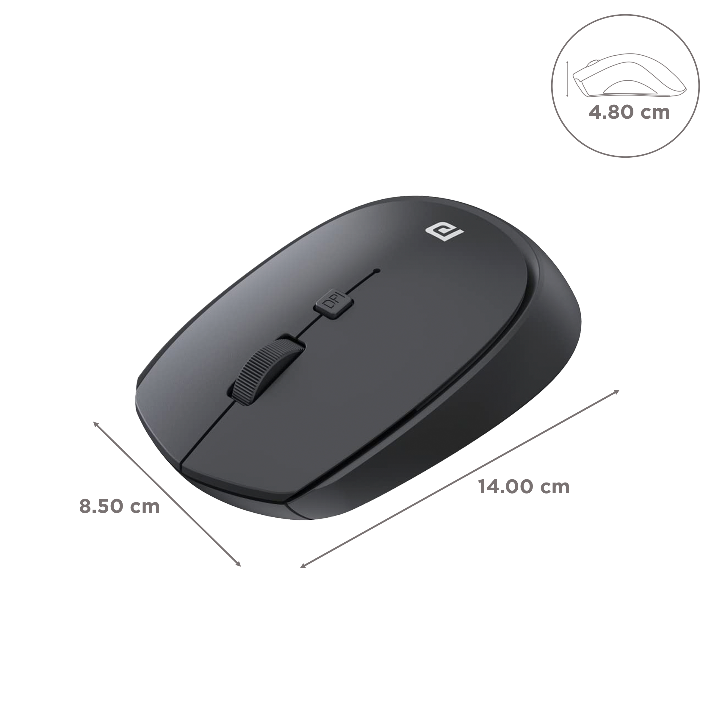 PORTRONICS Toad 23 Wireless Optical Mouse (1600 DPI Adjustable, Ergonomic Design, Black)_3