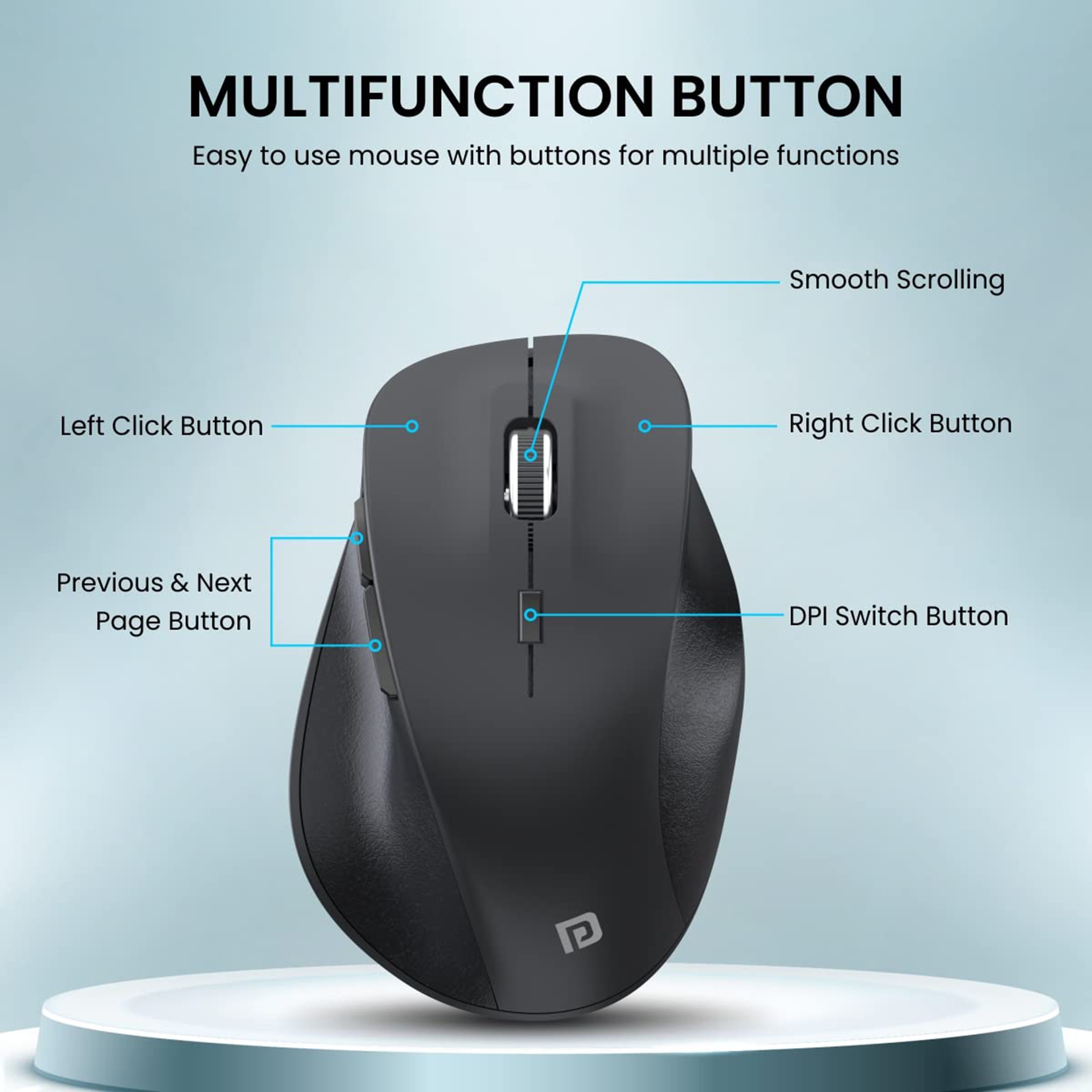 PORTRONICS Toad 24 Wireless Optical Mouse (1600 DPI Adjustable, Ergonomic Design, Black) PORTRONICS Toad 24 Wireless Optical Mouse (1600 DPI Adjustable, Ergonomic Design, Black)_6