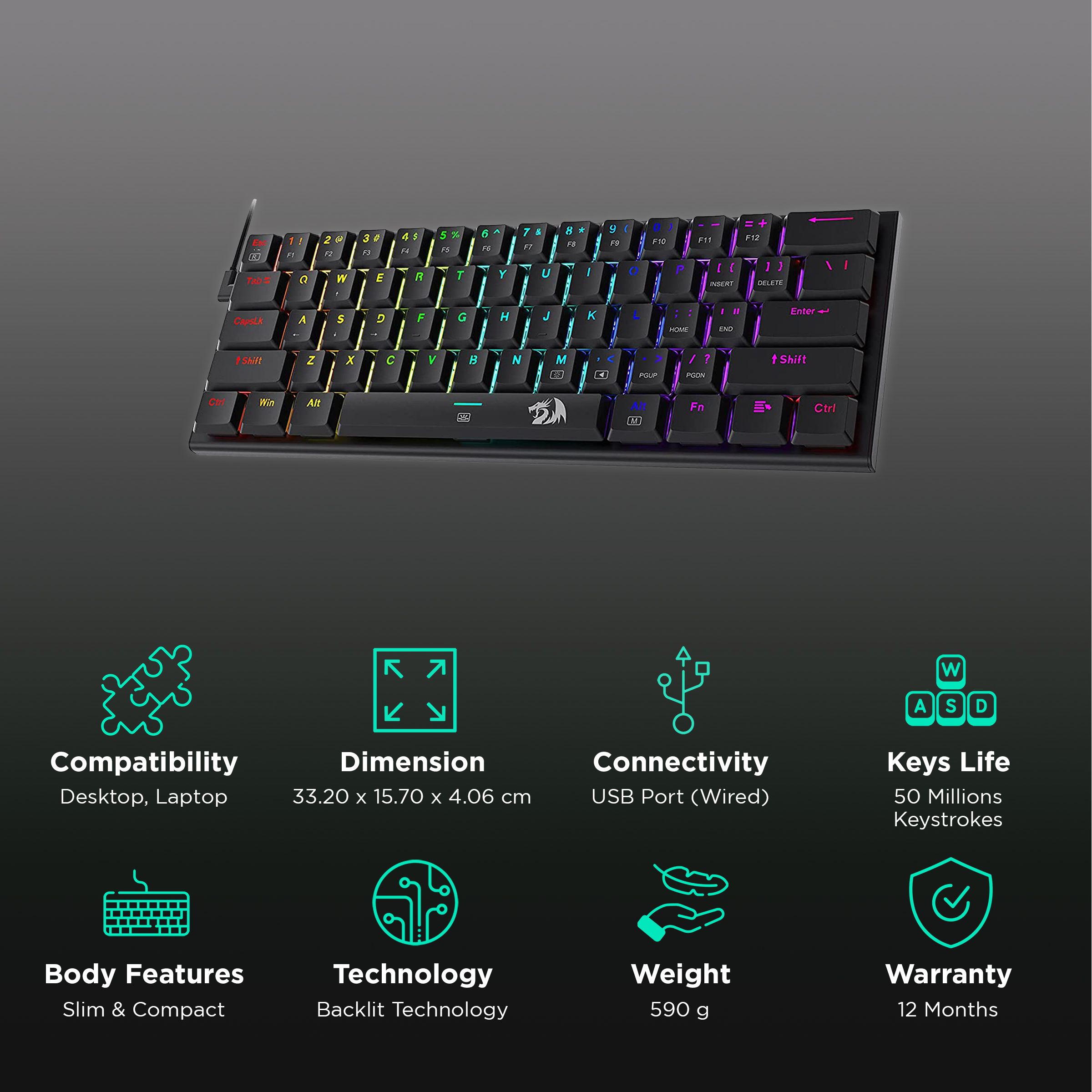 REDRAGON Anivia K614 Wired Gaming Keyboard (RGB Backlight Red Switch, Black) REDRAGON Anivia K614 Wired Gaming Keyboard (RGB Backlight Red Switch, Black)_2