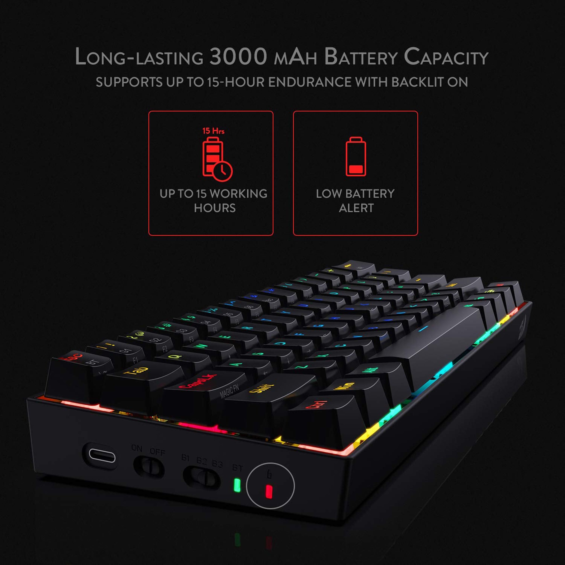 REDRAGON Draconic K530 Wireless Gaming Keyboard (RGB Backlight Brown Switch, Black) REDRAGON Draconic K530 Wireless Gaming Keyboard (RGB Backlight Brown Switch, Black)_6