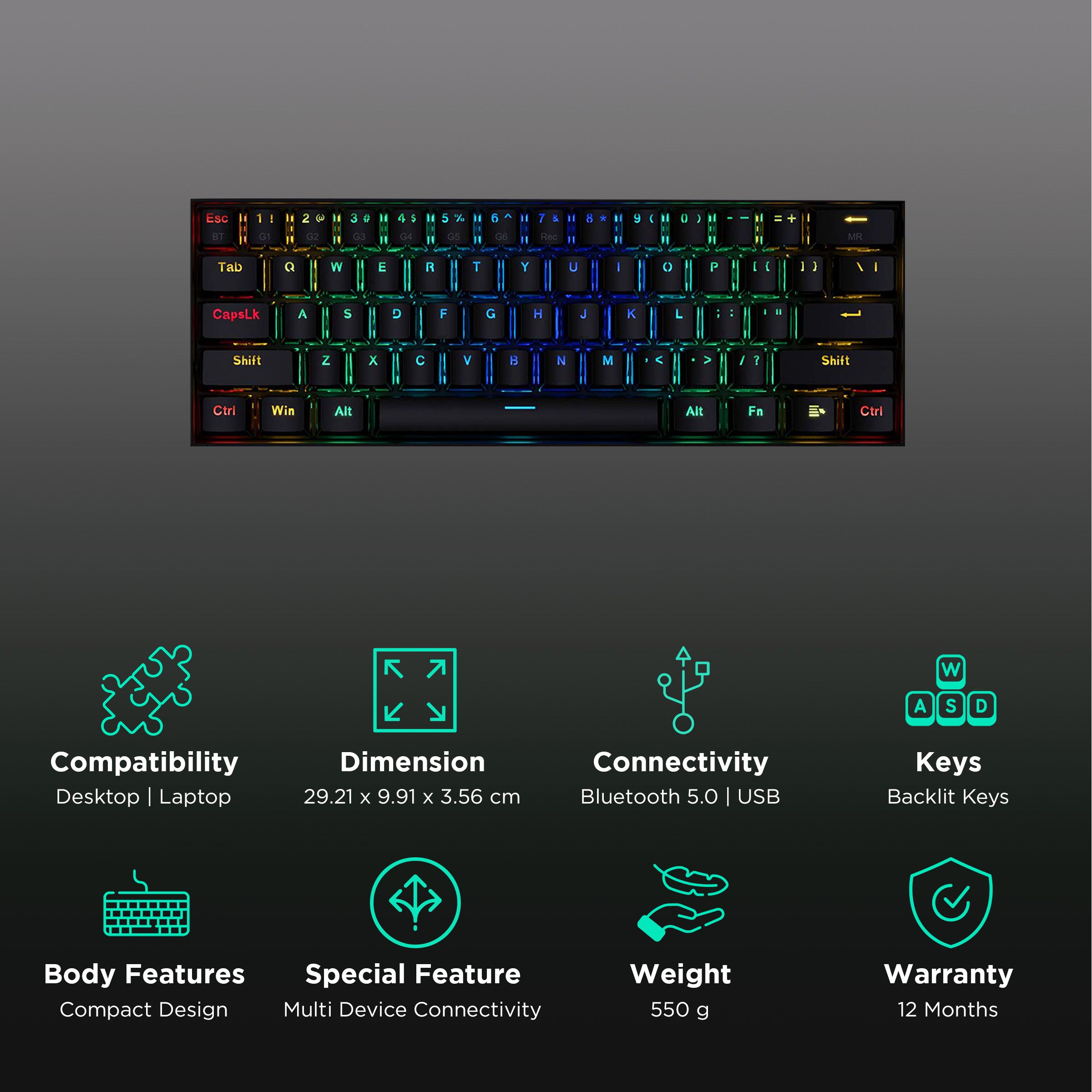 REDRAGON Draconic K530 Wireless Gaming Keyboard (RGB Backlight Brown Switch, Black) REDRAGON Draconic K530 Wireless Gaming Keyboard (RGB Backlight Brown Switch, Black)_2