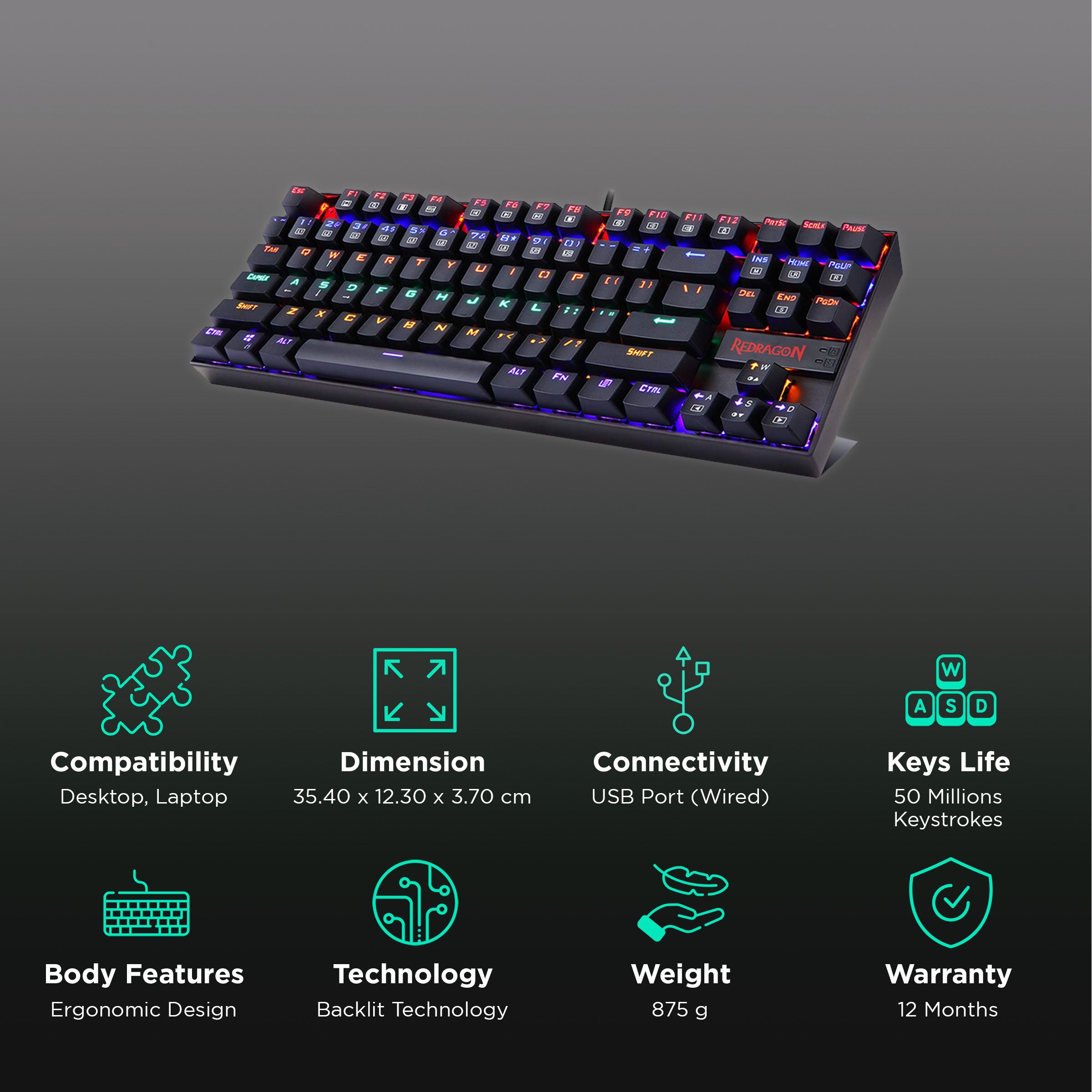REDRAGON Kumara K552 Wired Keyboard with RGB LED Backlit Keys (Anti Ghosting Keys, Black)_2