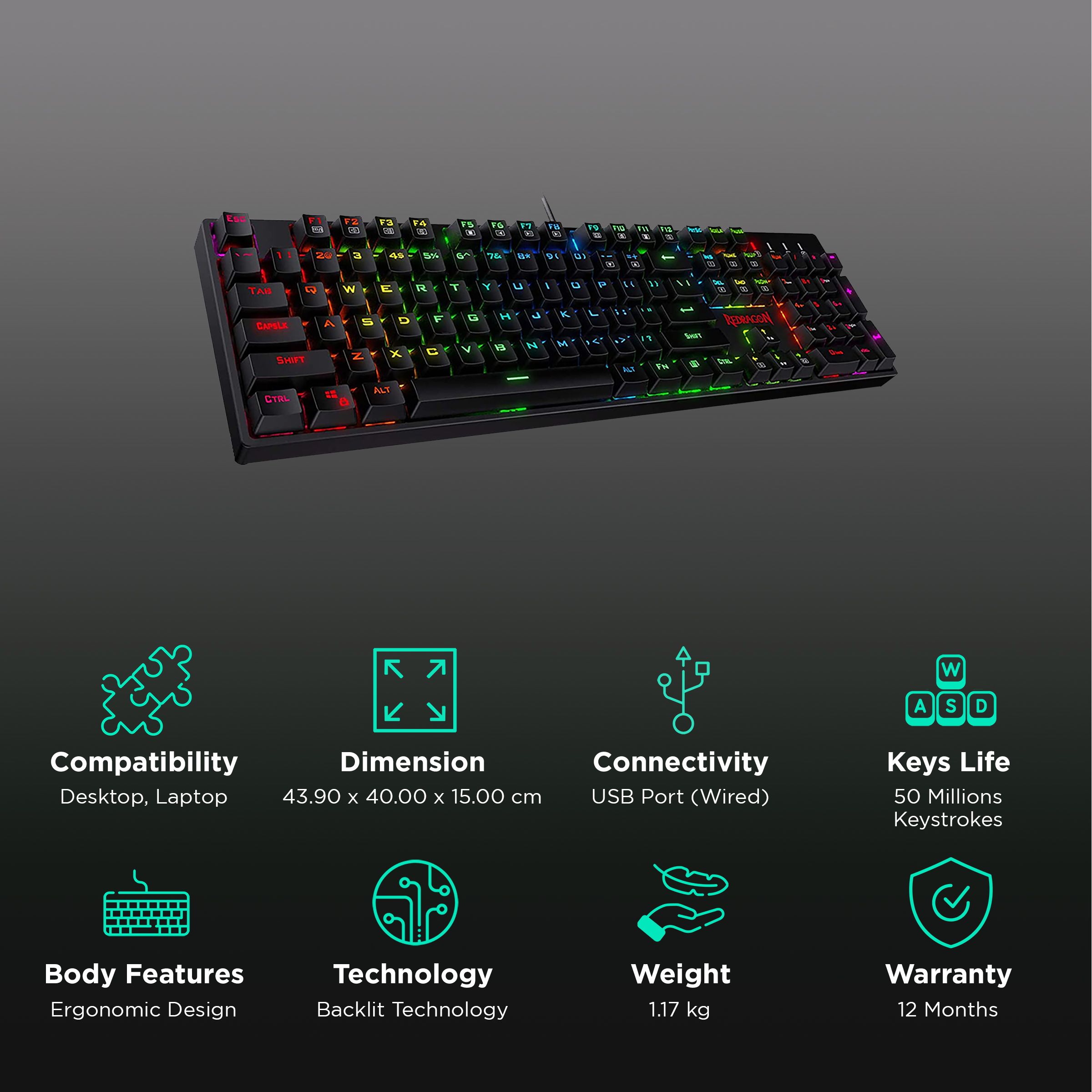 REDRAGON Surara K582 Wired Gaming Keyboard (RGB Backlight Red Switch, Black) REDRAGON Surara K582 Wired Gaming Keyboard (RGB Backlight Red Switch, Black)_2