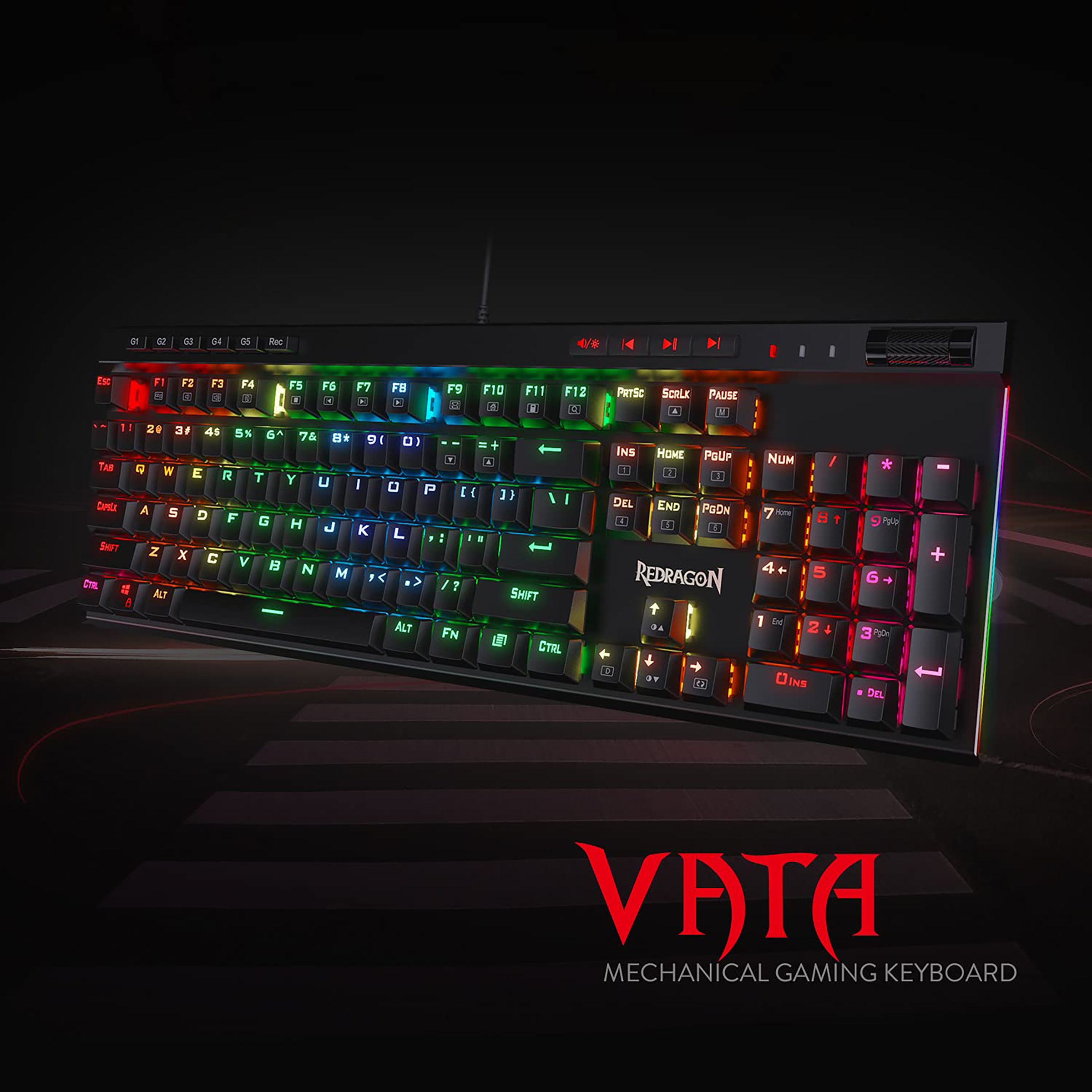 REDRAGON Vata K580 Wired Keyboard with 12 Dedicated Multimedia Keys (RGB Backlight, Black) REDRAGON Vata K580 Wired Keyboard with 12 Dedicated Multimedia Keys (RGB Backlight, Black)_6