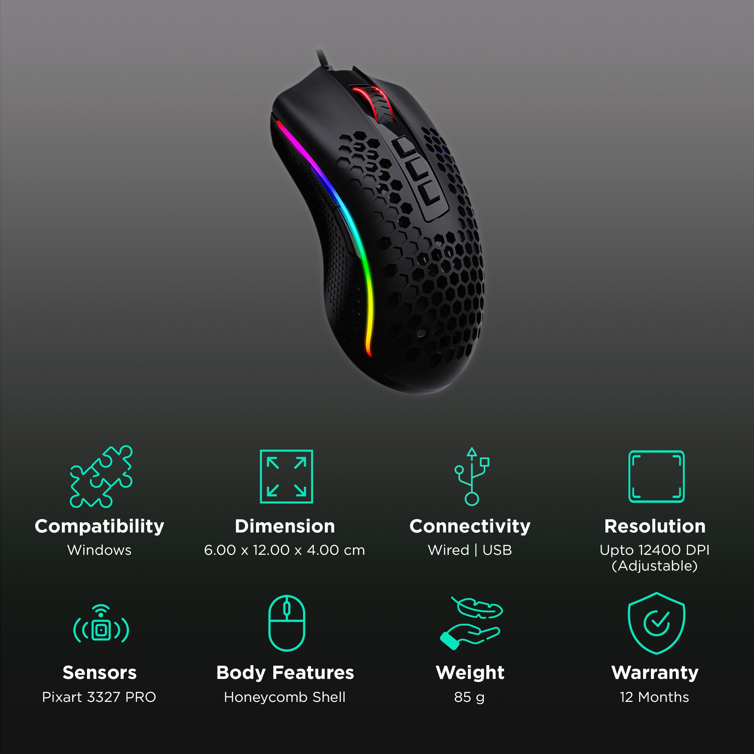 REDRAGON Strom Wired Optical Gaming Mouse (12400 DPI Adjustable, Aesthetics of Hive, Black) REDRAGON Strom Wired Optical Gaming Mouse (12400 DPI Adjustable, Aesthetics of Hive, Black)_2