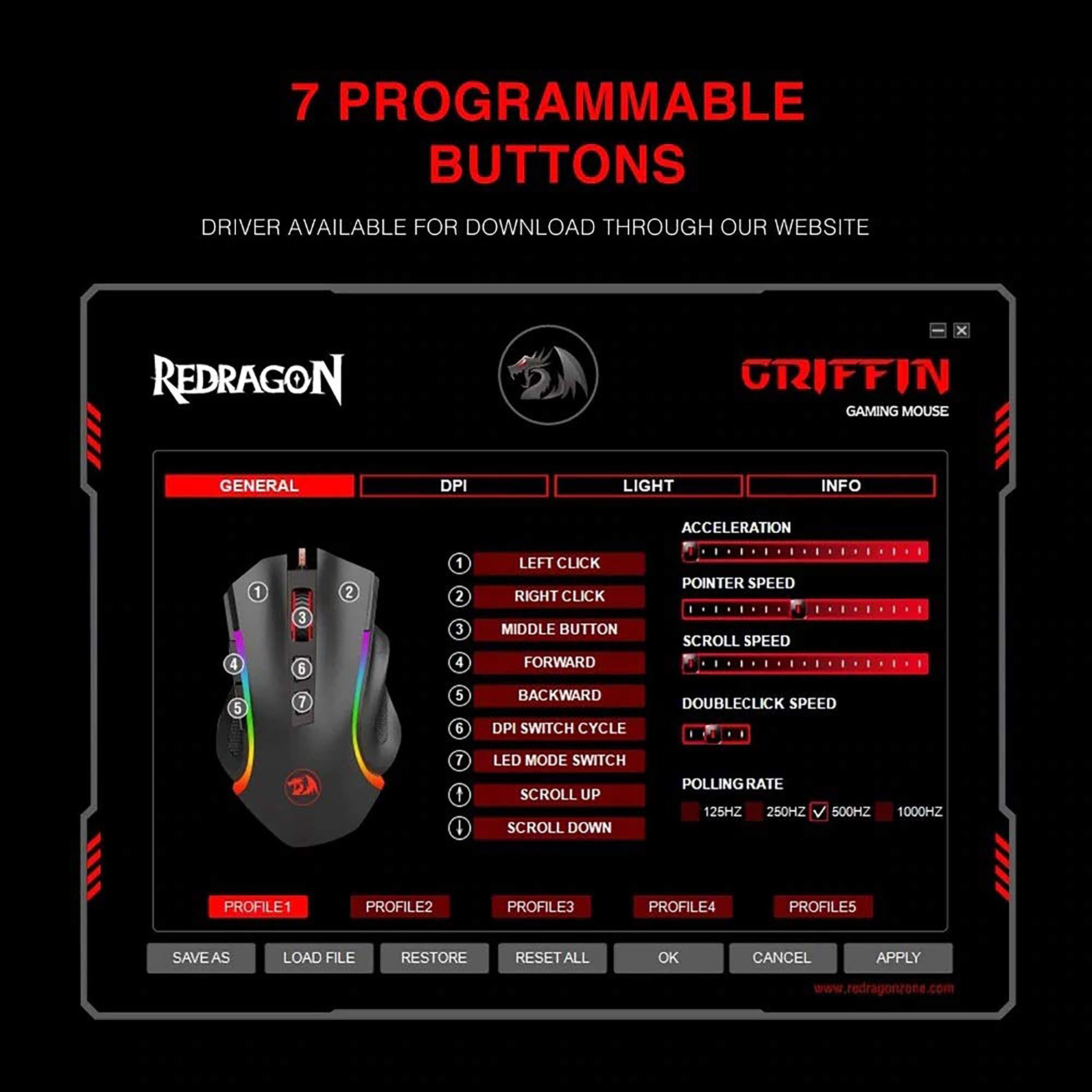 REDRAGON Griffin Wired Optical Gaming Mouse (7200 DPI Adjustable, Ergonomic Design, Black) REDRAGON Griffin Wired Optical Gaming Mouse (7200 DPI Adjustable, Ergonomic Design, Black)_7