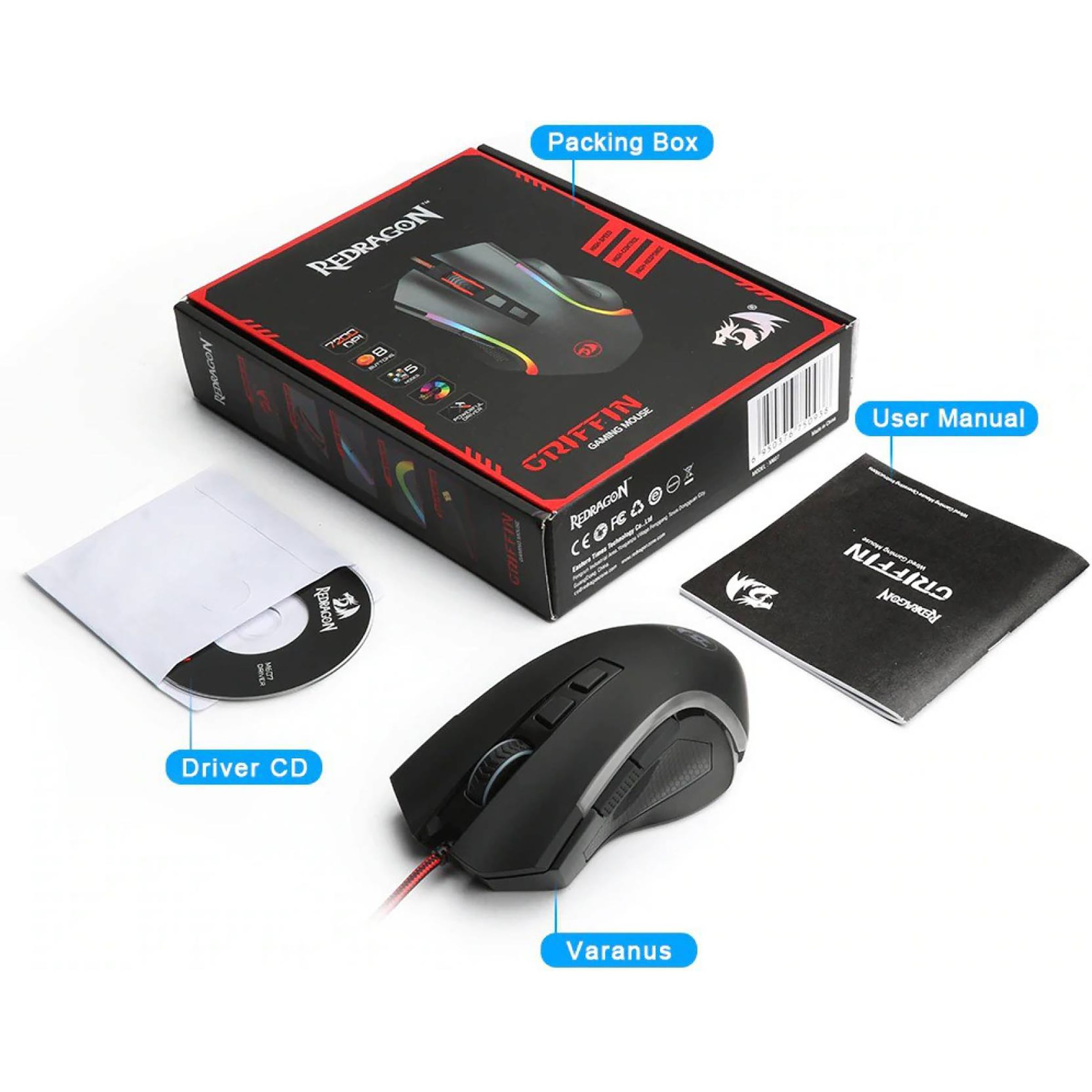 REDRAGON Griffin Wired Optical Gaming Mouse (7200 DPI Adjustable, Ergonomic Design, Black) REDRAGON Griffin Wired Optical Gaming Mouse (7200 DPI Adjustable, Ergonomic Design, Black)_13