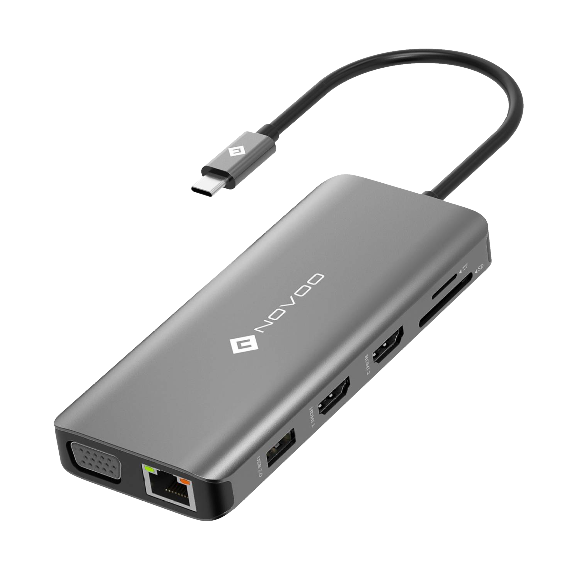NOVOO 11-in-1 USB 3.0 Type C to USB 3.0 Type A, USB 2.0 Type A, USB Type C, VGA Port, LAN Port, HDMI, SD Card Slot, MicroSD Card Slot USB Hub (Multiple Display Modes, Grey)_1