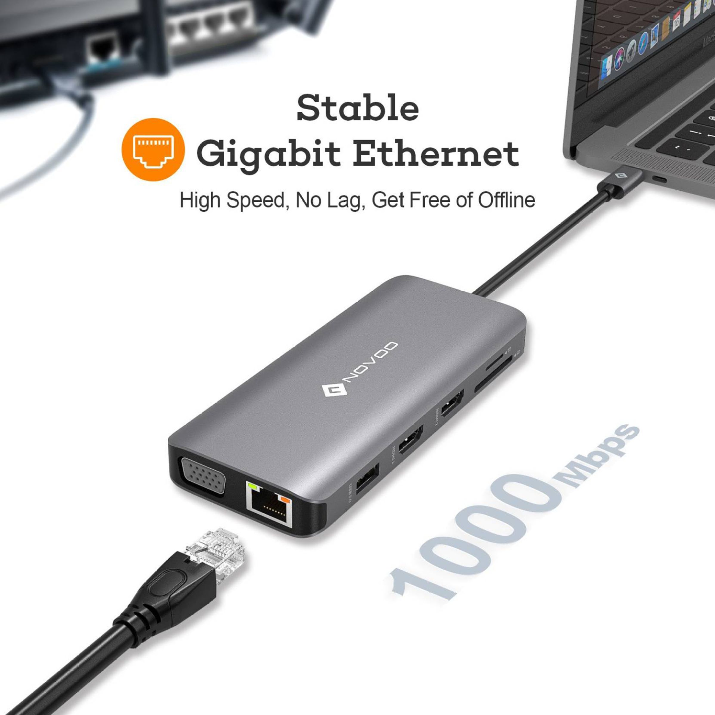 NOVOO 11-in-1 USB 3.0 Type C to USB 3.0 Type A, USB 2.0 Type A, USB Type C, VGA Port, LAN Port, HDMI, SD Card Slot, MicroSD Card Slot USB Hub (Multiple Display Modes, Grey)_10