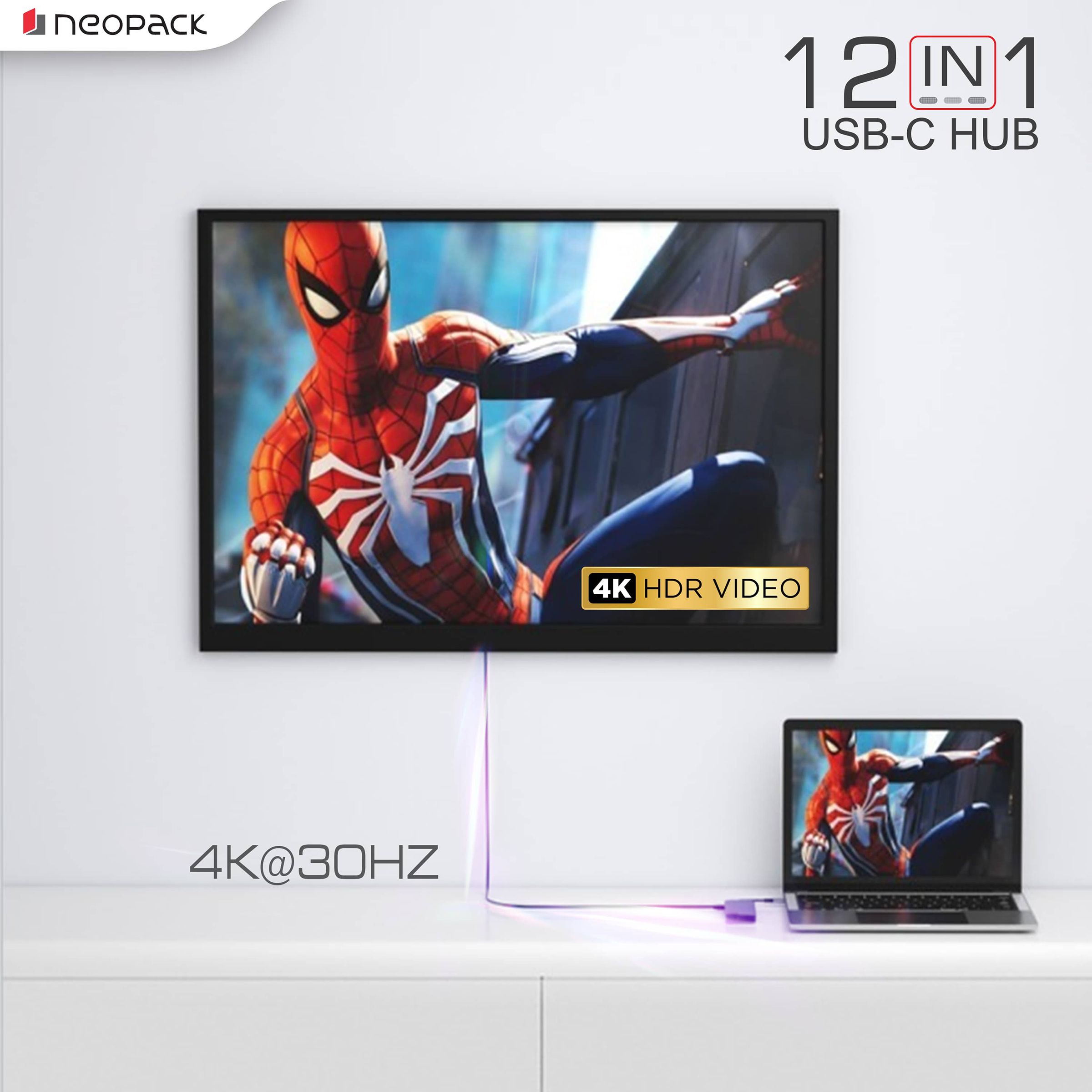 neopack 12-in-1 USB 3.0 Type C to USB 3.0 Type C, HDMI Type A, LAN Port, SD Card Slot, TF Card, 3.5mm Stereo, USB 3.0 Type A, USB 2.0 Type A Docking Station (Pass-Through Charging, Space Grey)_5