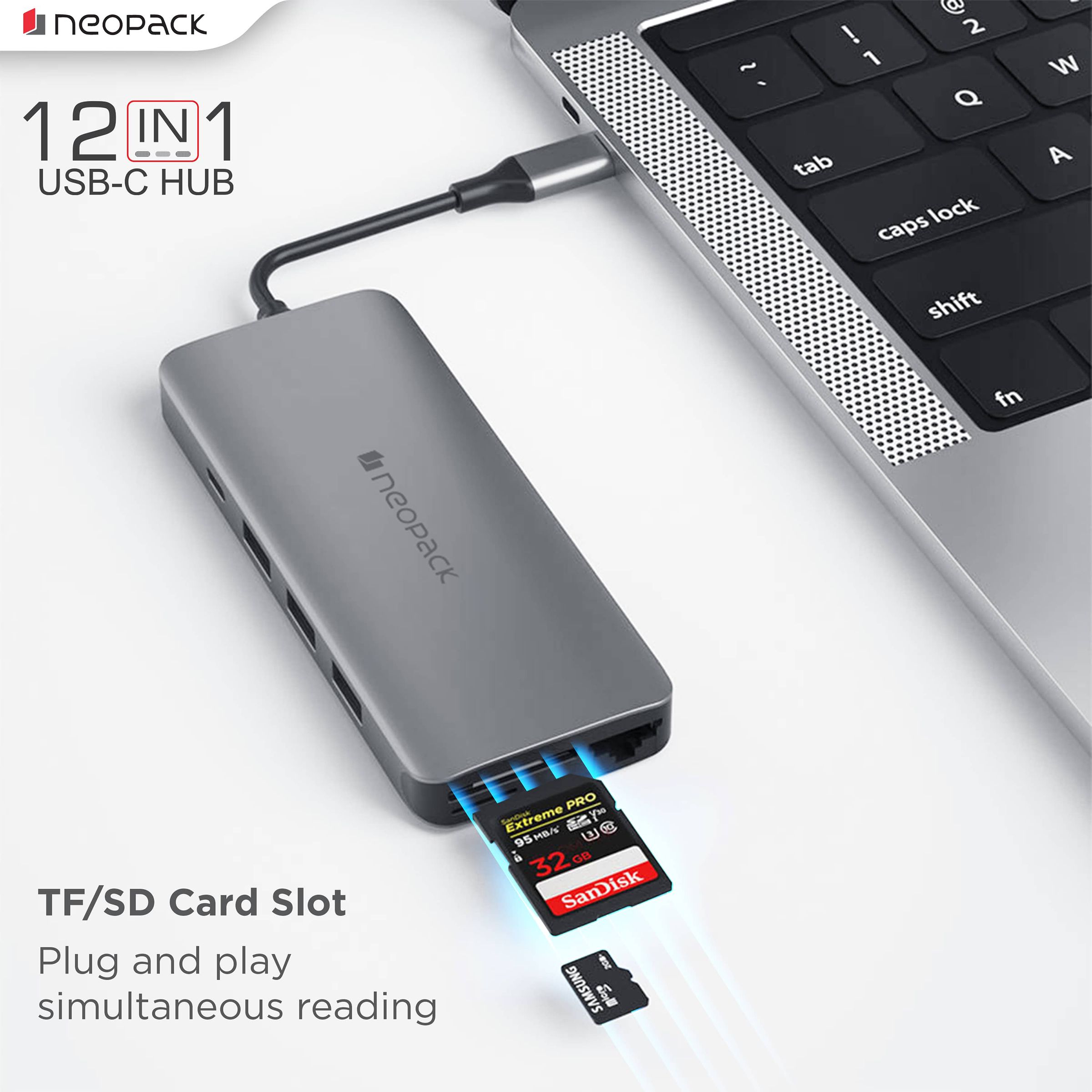 neopack 12-in-1 USB 3.0 Type C to USB 3.0 Type C, HDMI Type A, LAN Port, SD Card Slot, TF Card, 3.5mm Stereo, USB 3.0 Type A, USB 2.0 Type A Docking Station (Pass-Through Charging, Space Grey)_6